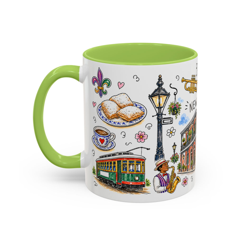 New Orleans Illustrated Travel Mug | City Souvenir Accent Coffee Mug | 11oz 15oz Ceramic Cup