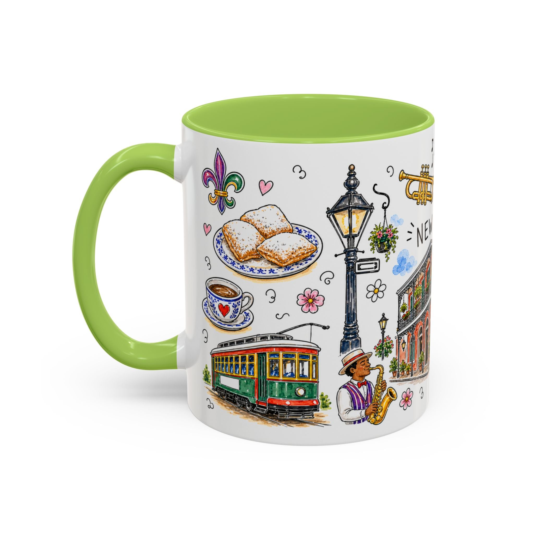 New Orleans Illustrated Travel Mug | City Souvenir Accent Coffee Mug | 11oz 15oz Ceramic Cup