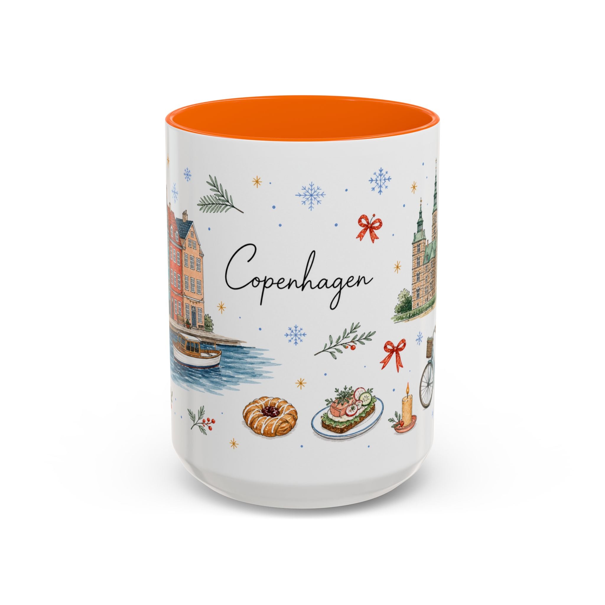 Copenhagen Christmas Mug | Watercolor Travel Souvenir | Holiday Gift | Accent Ceramic Coffee Cup 11oz 15oz
