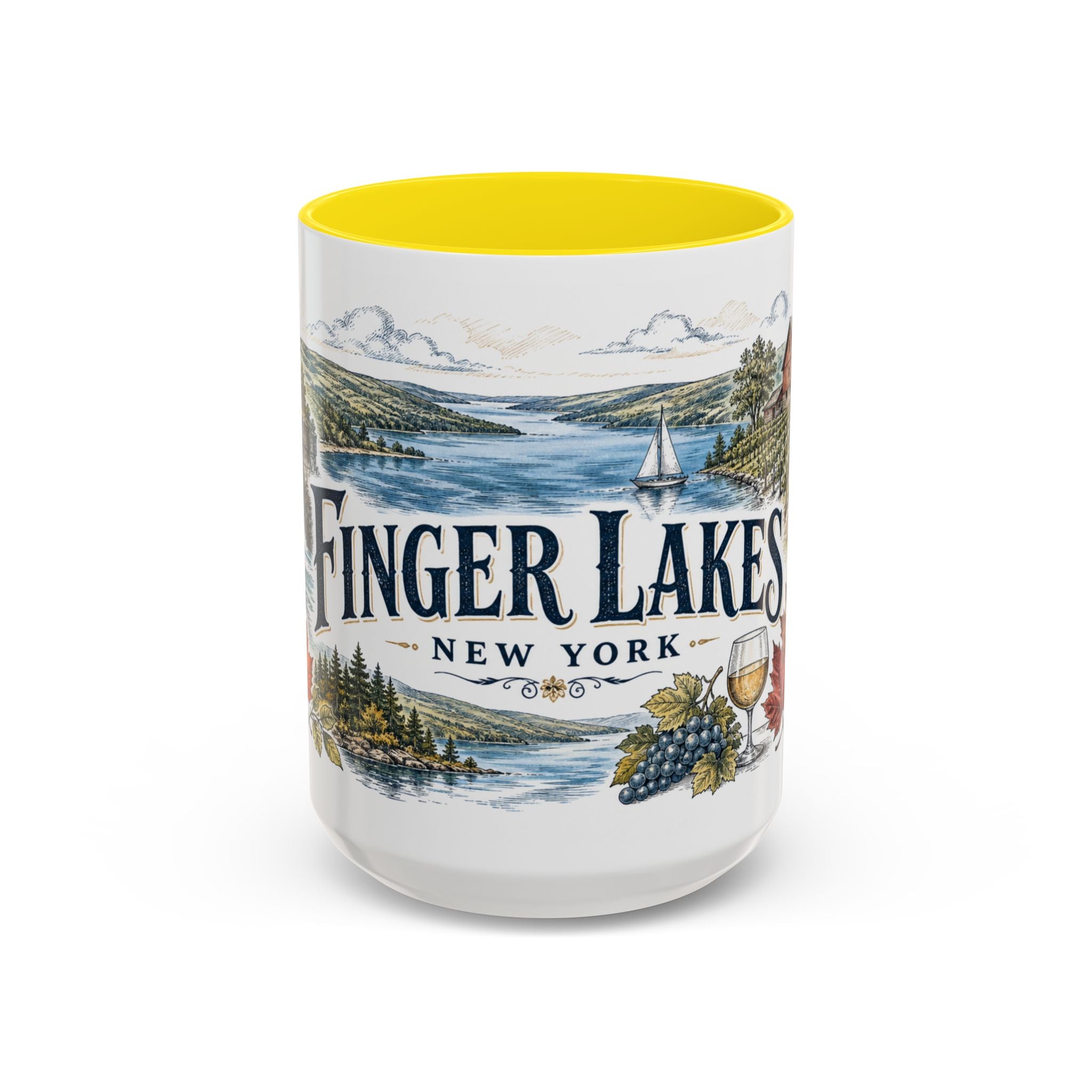 Finger Lakes Mug, New York Travel Souvenir, Bucket List Gift, Accent Ceramic Coffee Mug 11oz 15oz
