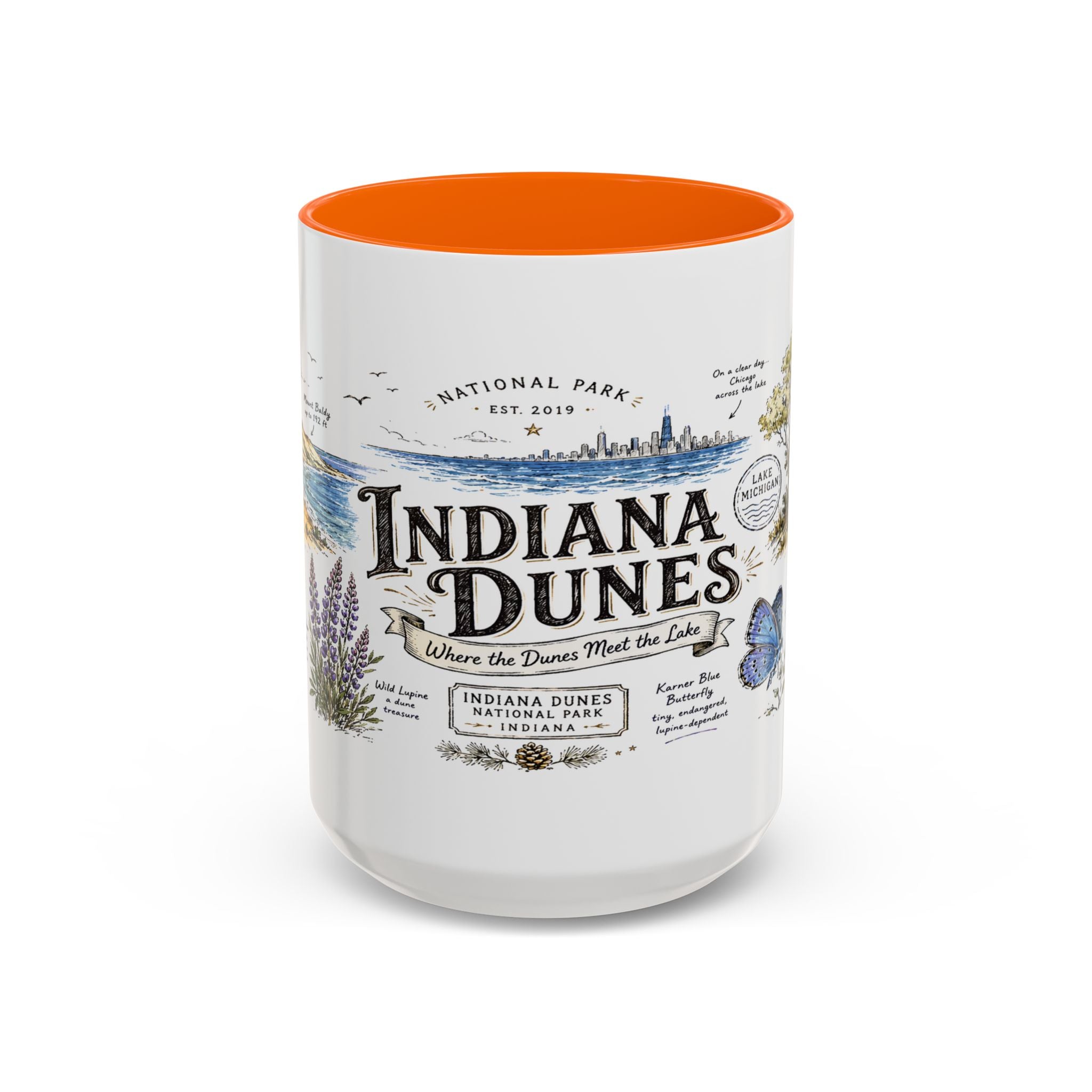 Indiana Dunes National Park Coffee Mug | Indiana Lake Michigan Beach Gift | Accent Color Ceramic 11oz 15oz