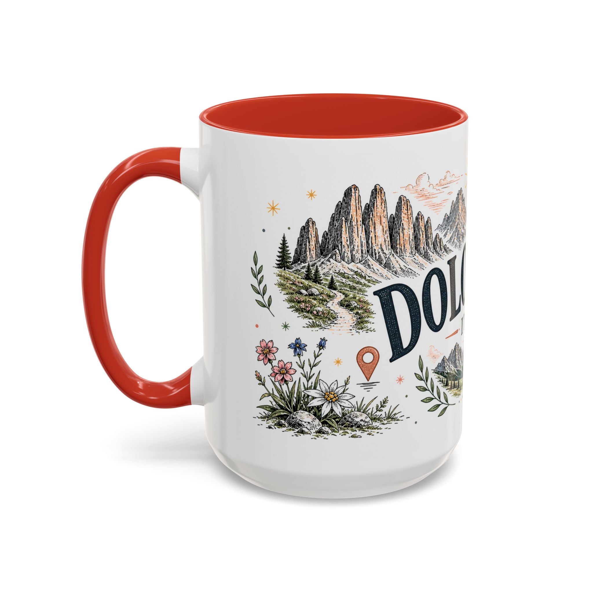Dolomites Coffee Mug | Travel Destination Souvenir Gift | Accent Color Ceramic 11oz 15oz