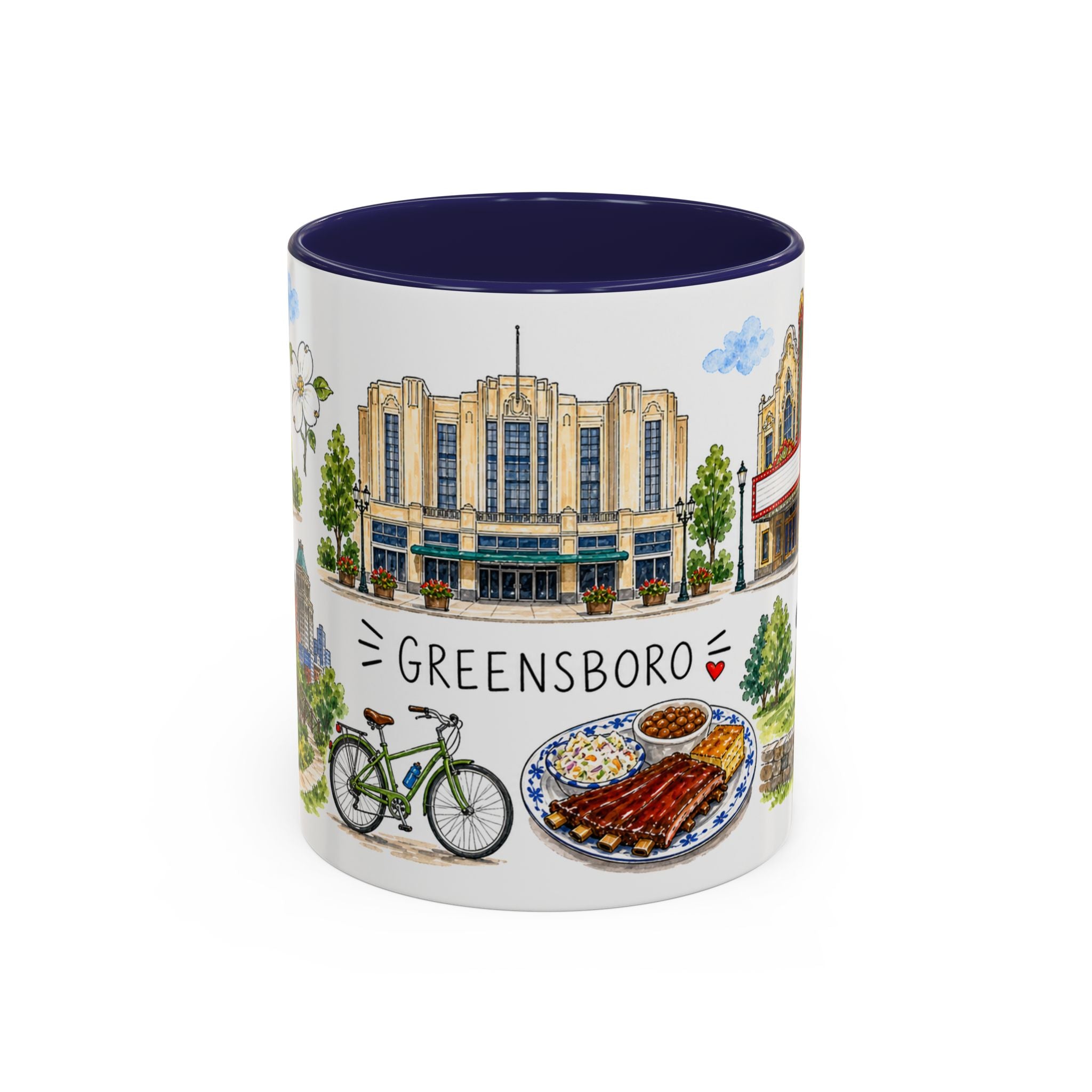 Greensboro Illustrated Travel Mug | City Souvenir Accent Coffee Mug | 11oz 15oz Ceramic Cup