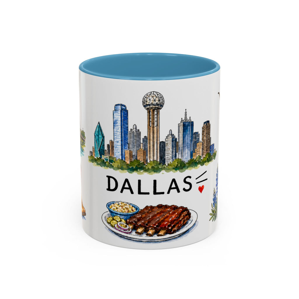 Dallas Illustrated Travel Mug | City Souvenir Accent Coffee Mug | 11oz 15oz Ceramic Cup