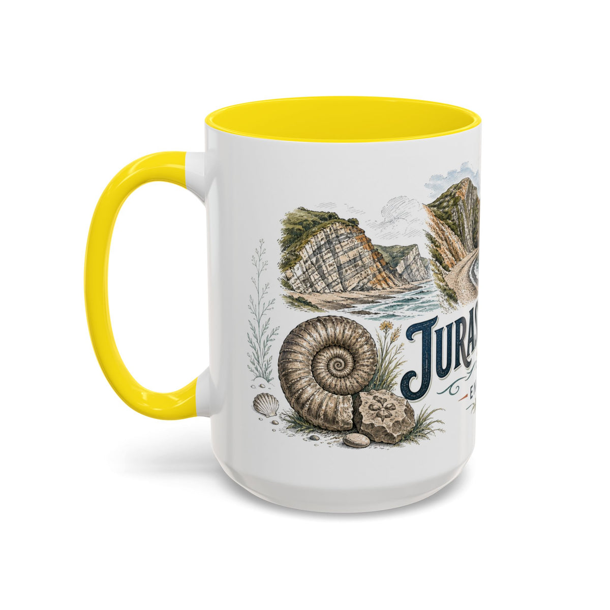 Jurassic Coast Mug, England Travel Souvenir, Bucket List Gift, Accent Ceramic Coffee Mug 11oz 15oz
