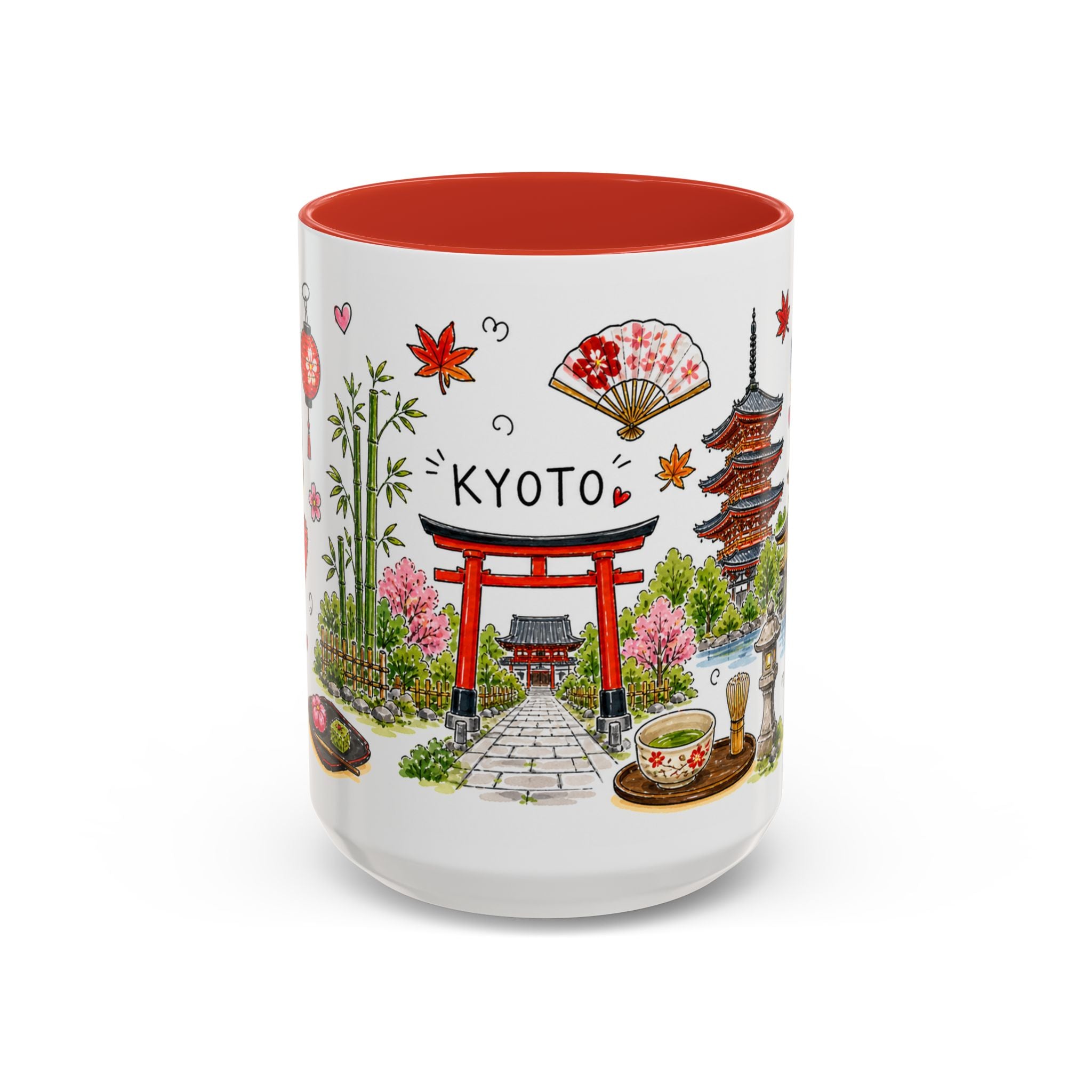 Kyoto Illustrated Travel Mug | City Souvenir Accent Coffee Mug | 11oz 15oz Ceramic Cup