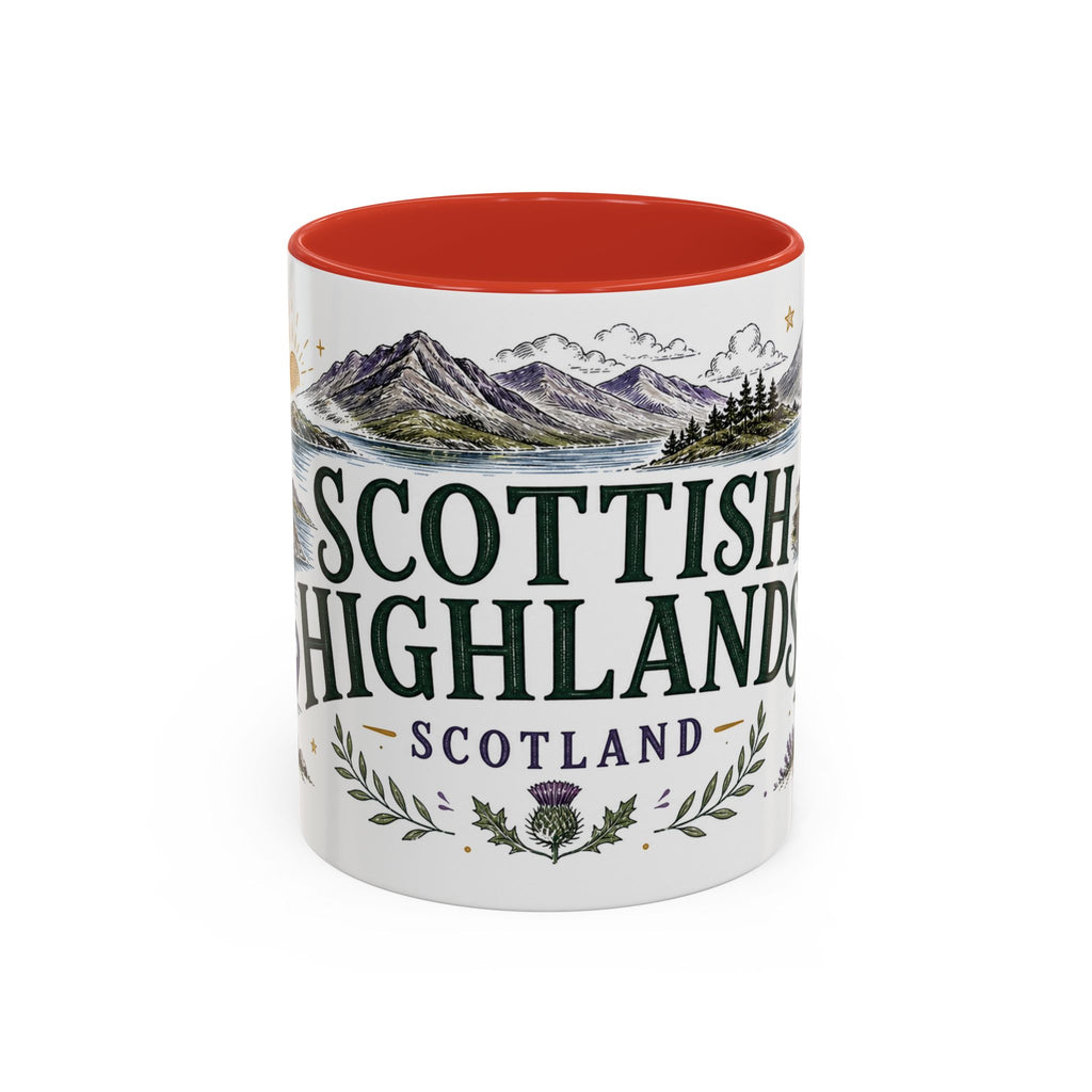 Scottish Highlands Coffee Mug | Travel Destination Souvenir Gift | Accent Color Ceramic 11oz 15oz