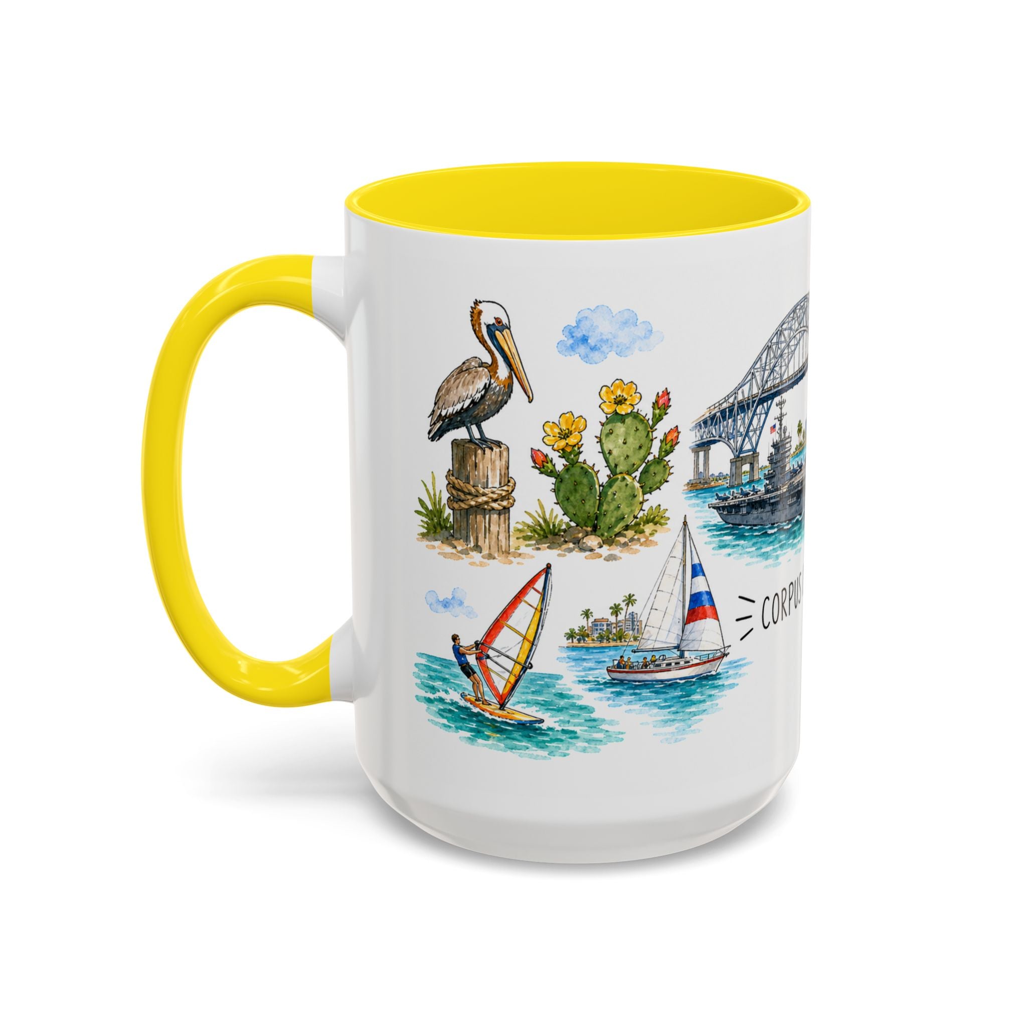 Corpus Christi Illustrated Travel Mug | City Souvenir Accent Coffee Mug | 11oz 15oz Ceramic Cup