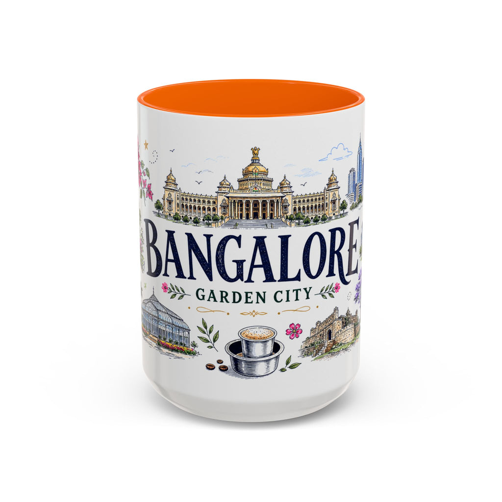 Bangalore Coffee Mug | India Souvenir Travel Gift | Accent Color Ceramic 11oz 15oz