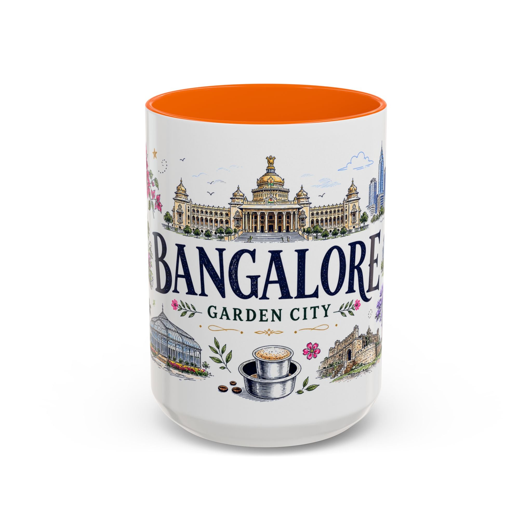 Bangalore Coffee Mug | India Souvenir Travel Gift | Accent Color Ceramic 11oz 15oz