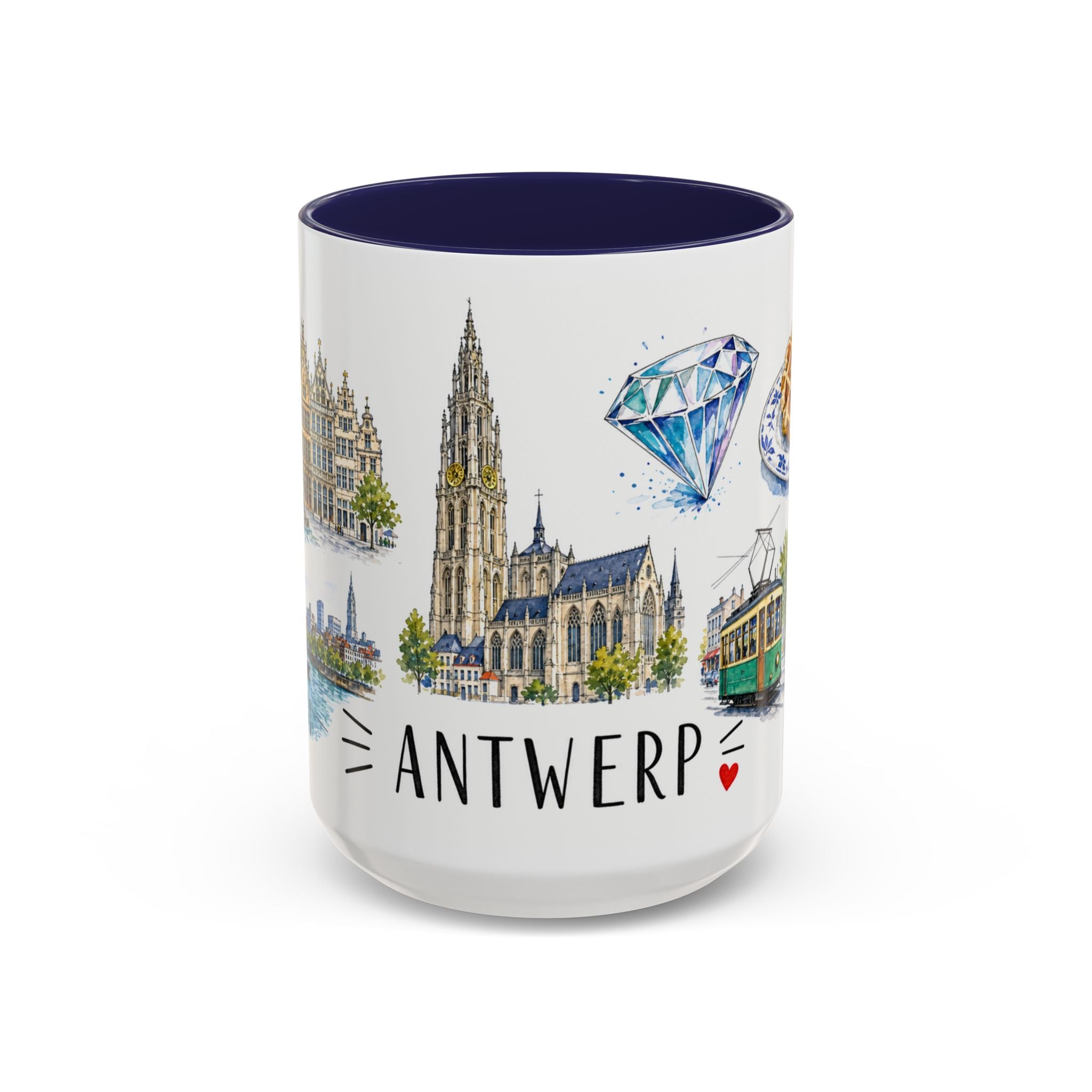 Antwerp Illustrated Travel Mug | City Souvenir Accent Coffee Mug | 11oz 15oz Ceramic Cup