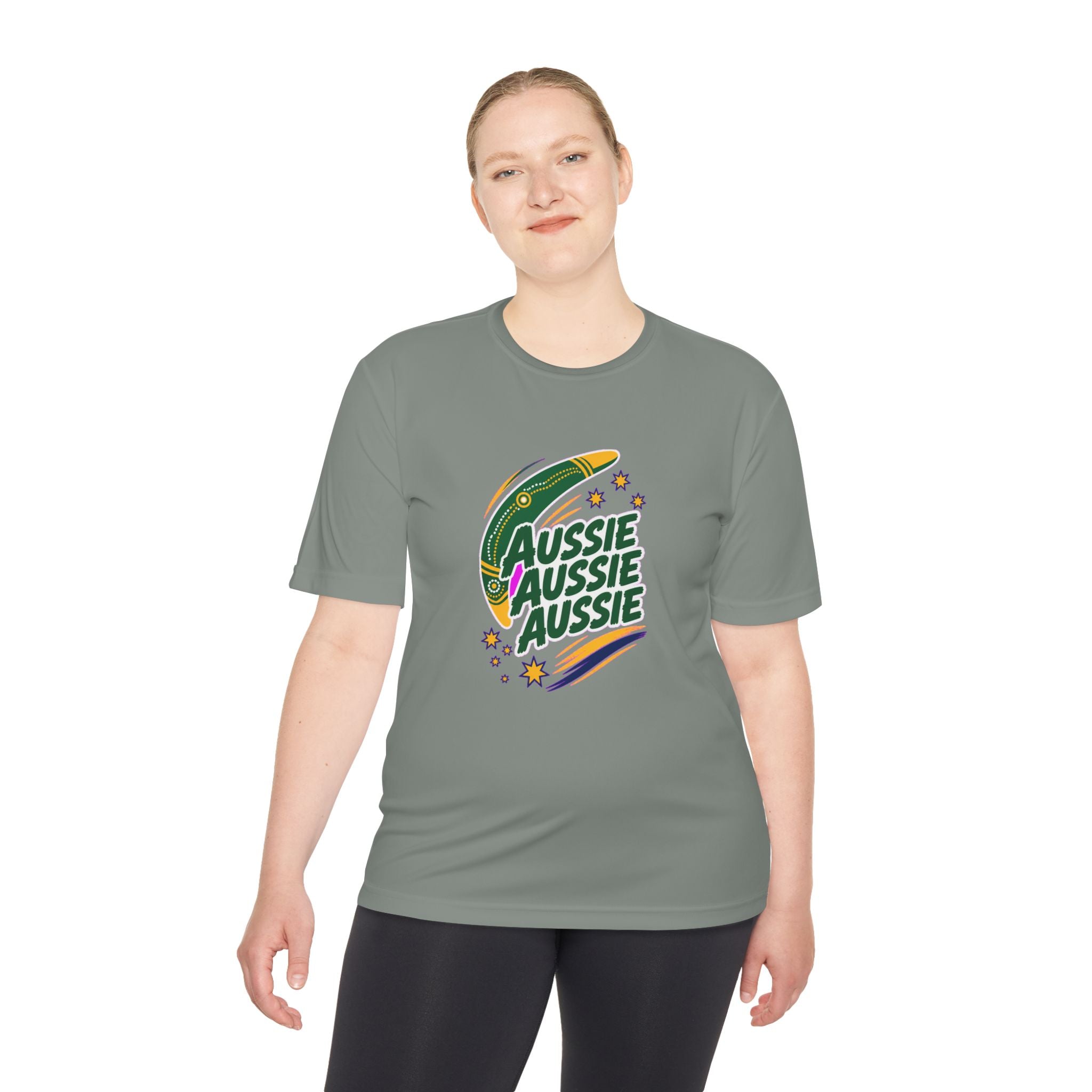Australia Fan T-Shirt, Aussie Boomerang Design, Moisture Wicking Sport Tee