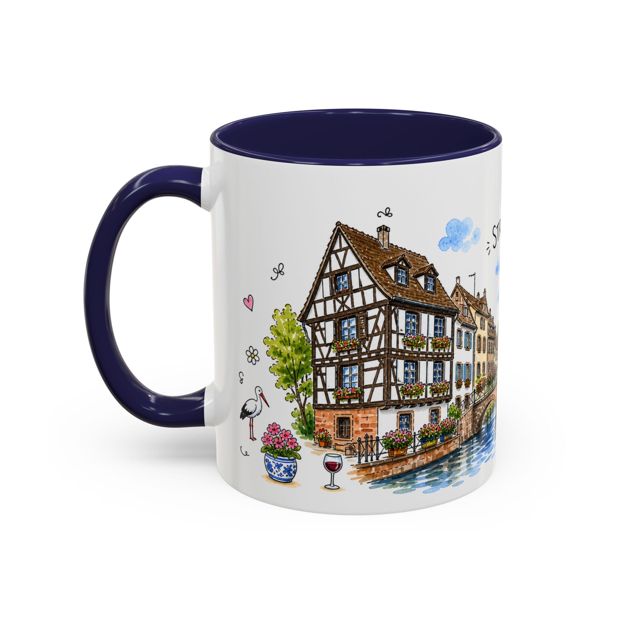 Strasbourg Illustrated Travel Mug | France Souvenir Accent Coffee Mug | 11oz 15oz Ceramic Cup