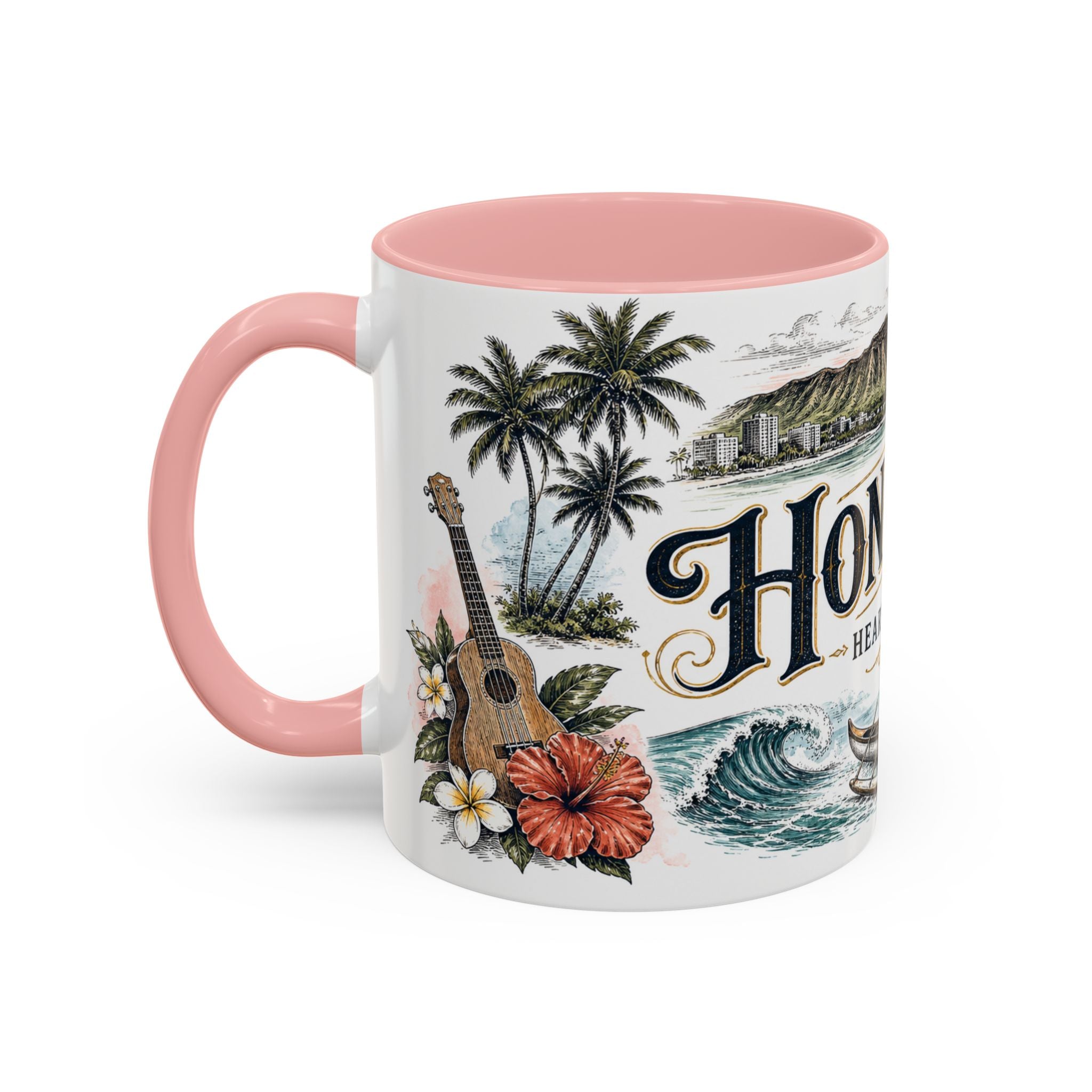 Honolulu Coffee Mug | United States Travel Souvenir | Vintage Illustrated City Gift | 11 oz 15 oz Accent Mug