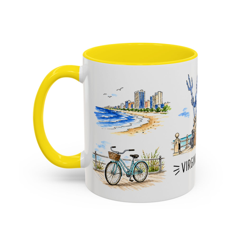 Virginia Beach Illustrated Travel Mug | City Souvenir Accent Coffee Mug | 11oz 15oz Ceramic Cup