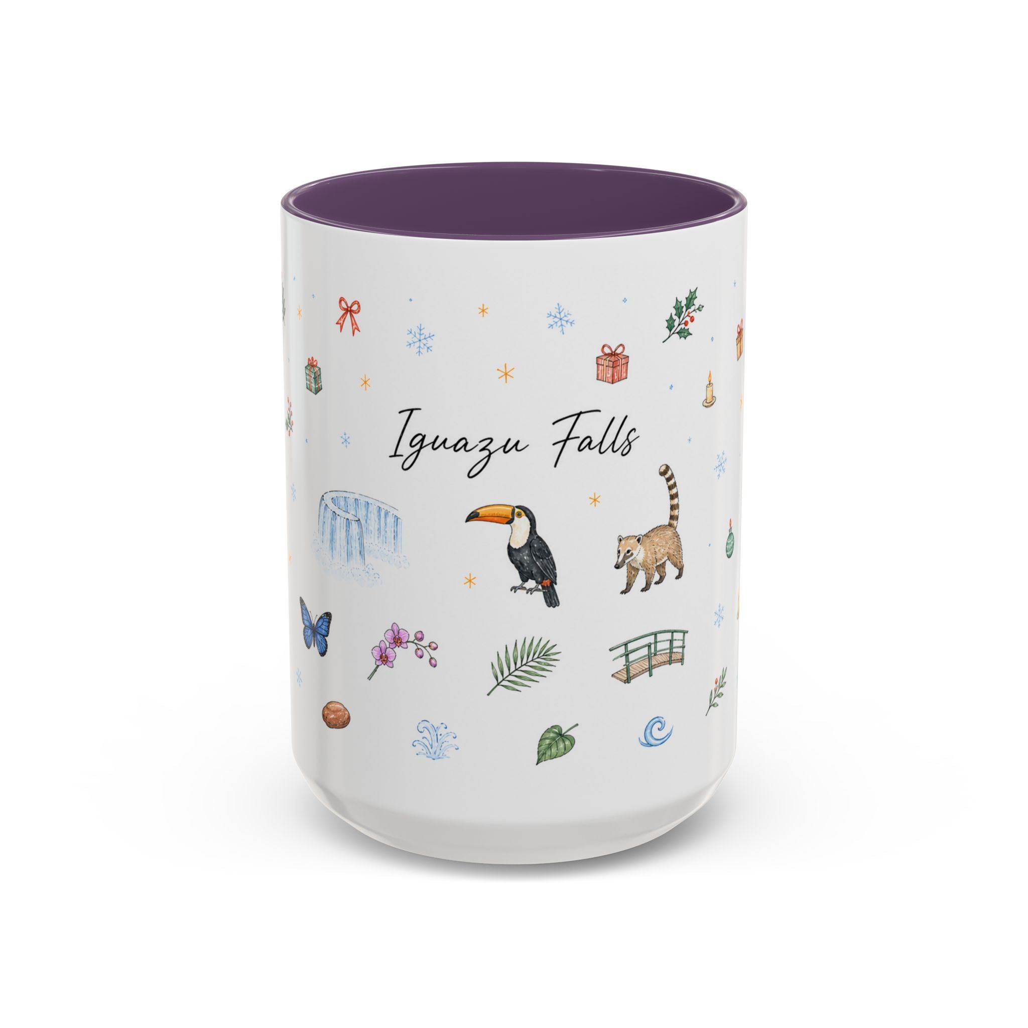 Iguazu Falls Christmas Mug | Watercolor Travel Souvenir | Holiday Gift | Accent Ceramic Coffee Cup 11oz 15oz