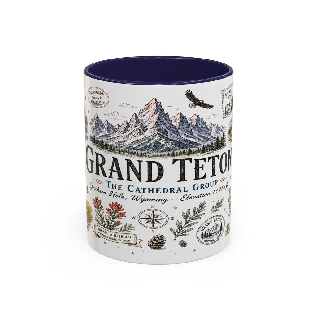 Grand Teton Coffee Mug | National Park Hiking Wyoming Gift | Accent Color Ceramic 11oz 15oz