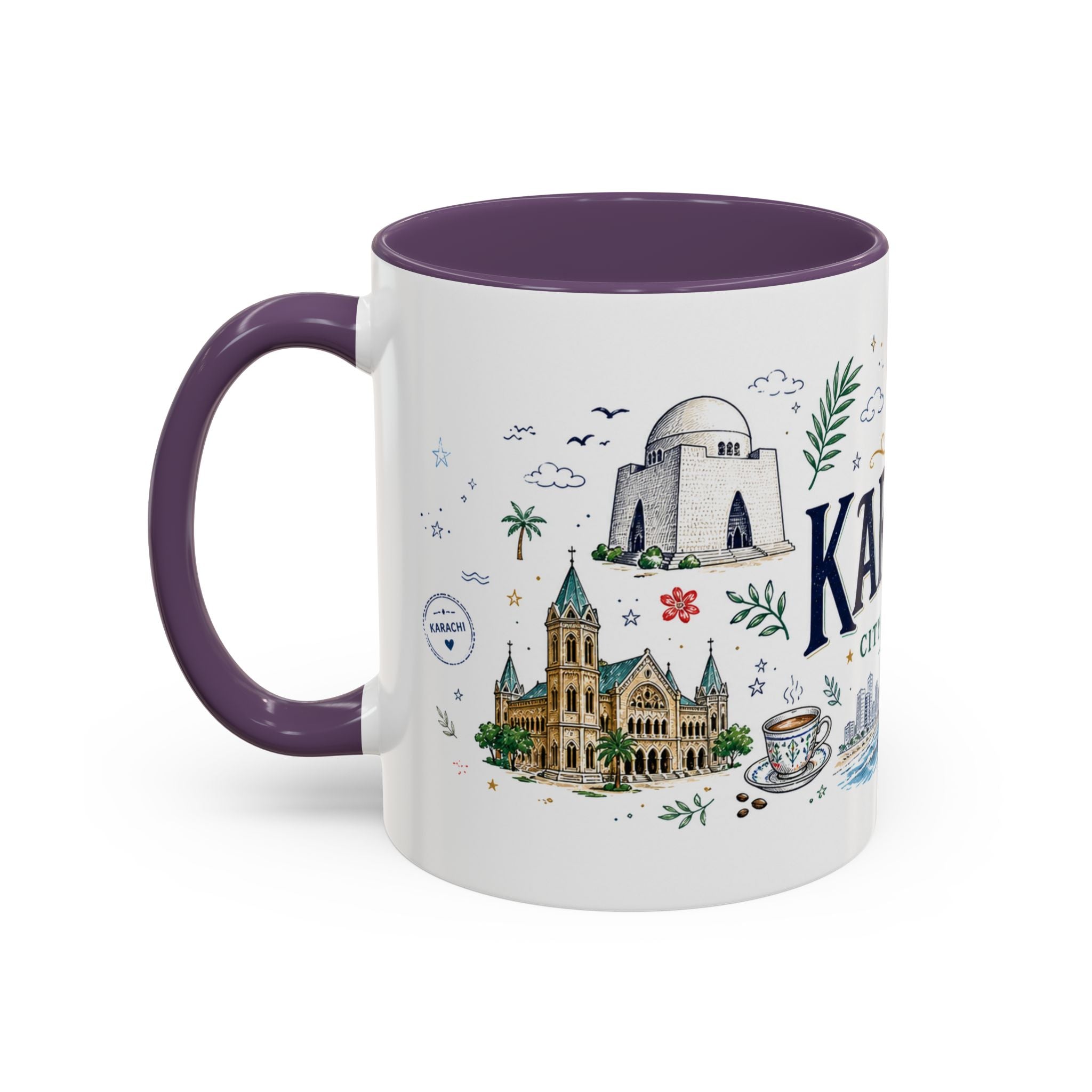 Karachi Coffee Mug | Pakistan Souvenir Travel Gift | Accent Color Ceramic 11oz 15oz