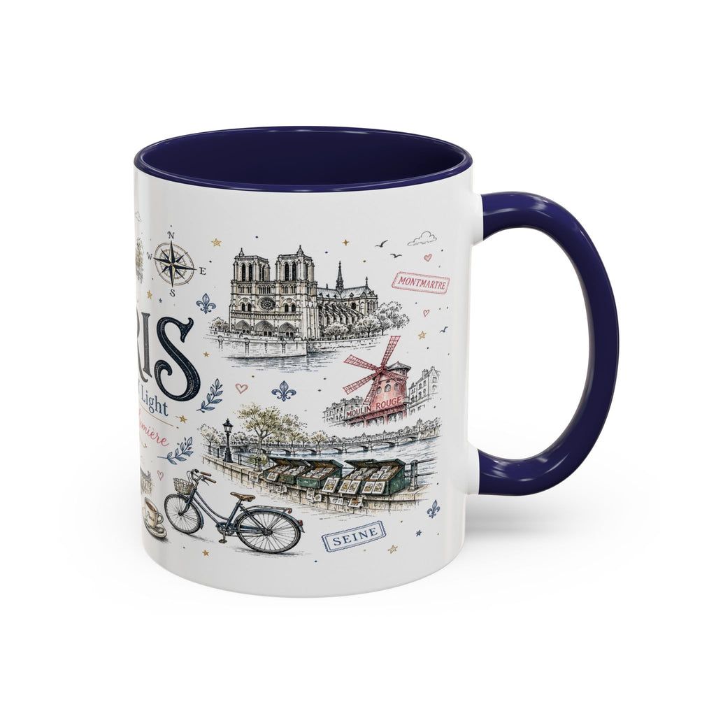 Paris Coffee Mug | France Souvenir Travel Gift | Accent Color Ceramic 11oz 15oz