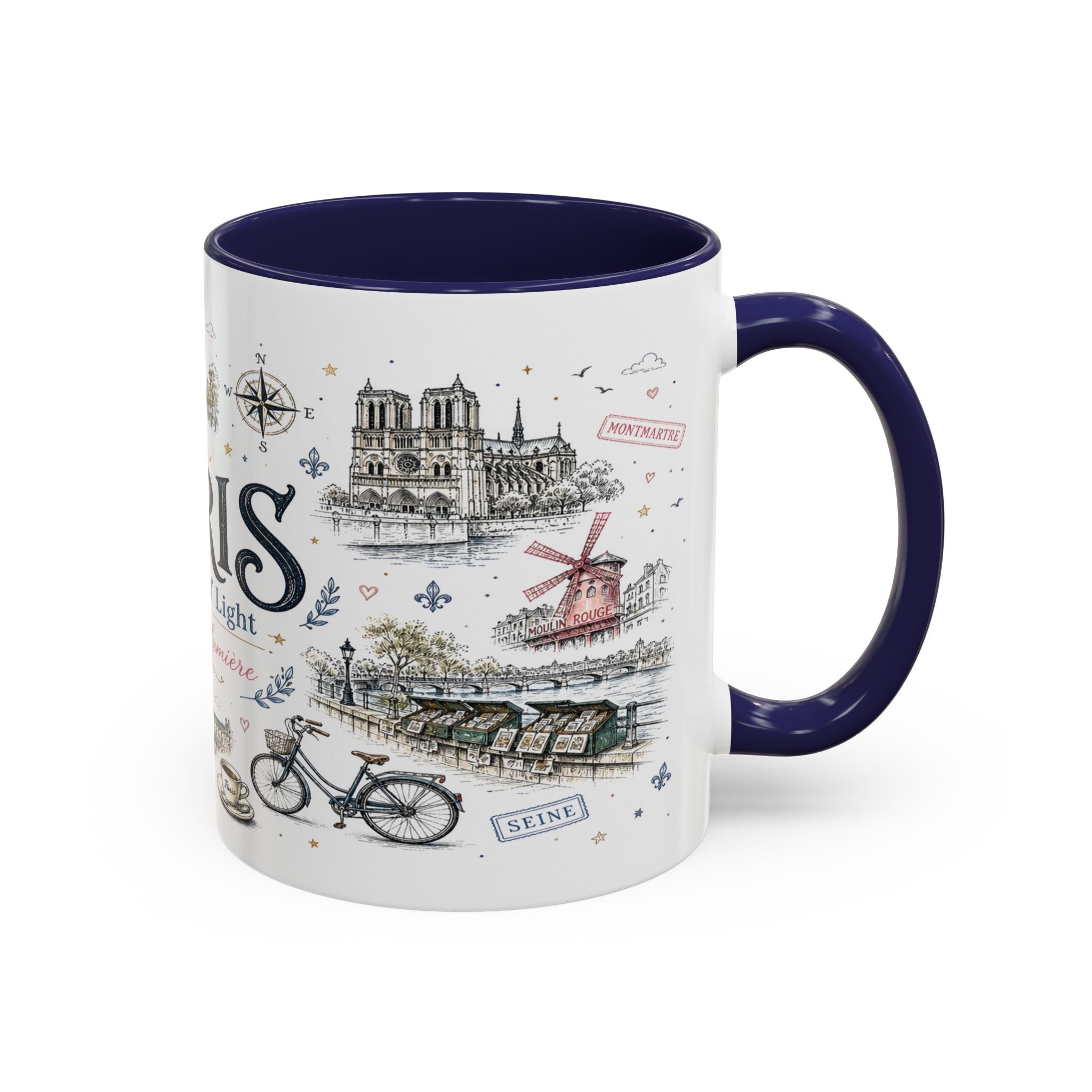 Paris Coffee Mug | France Souvenir Travel Gift | Accent Color Ceramic 11oz 15oz