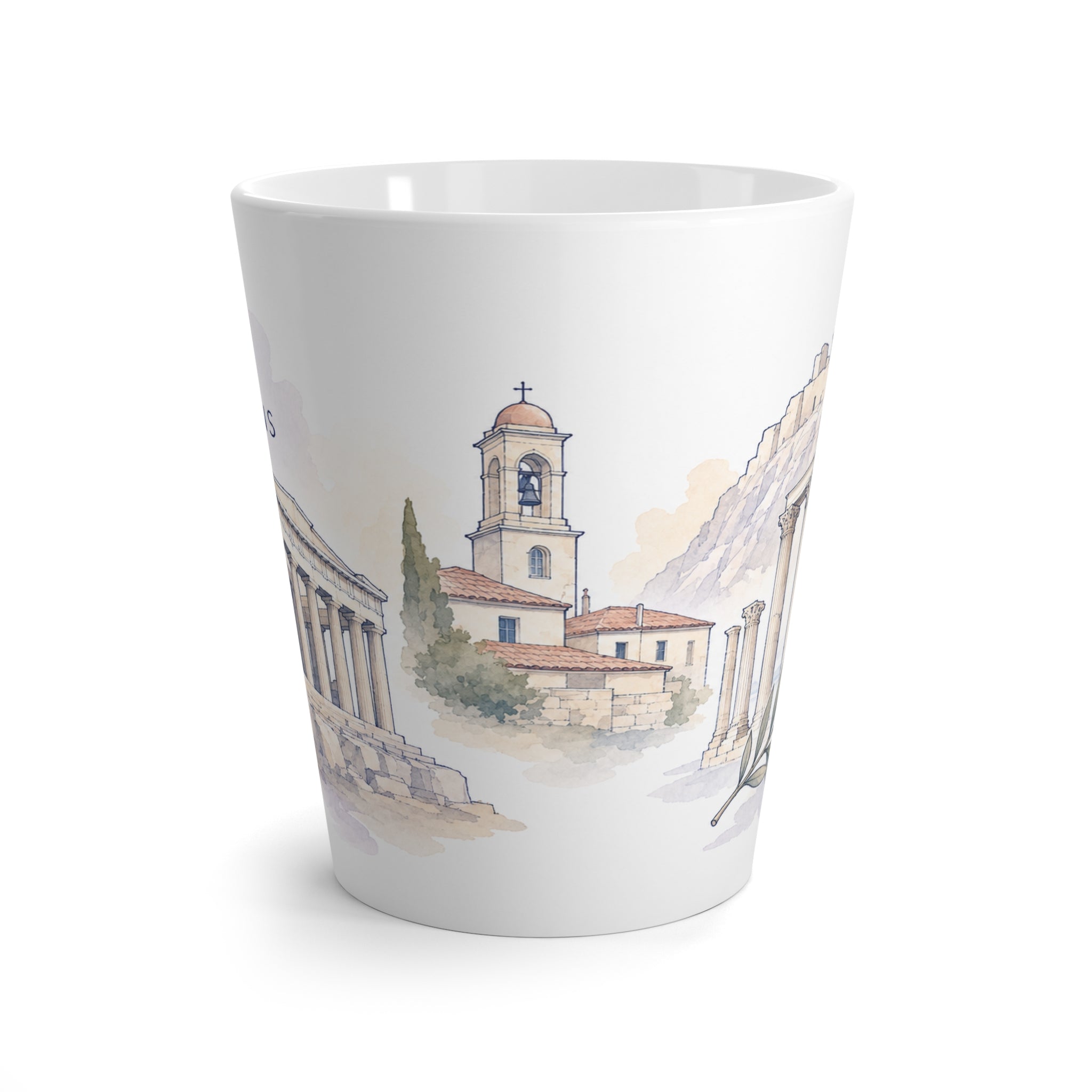 Athens Latte Mug | Watercolor City Travel Mug | 12 oz Ceramic Souvenir Gift