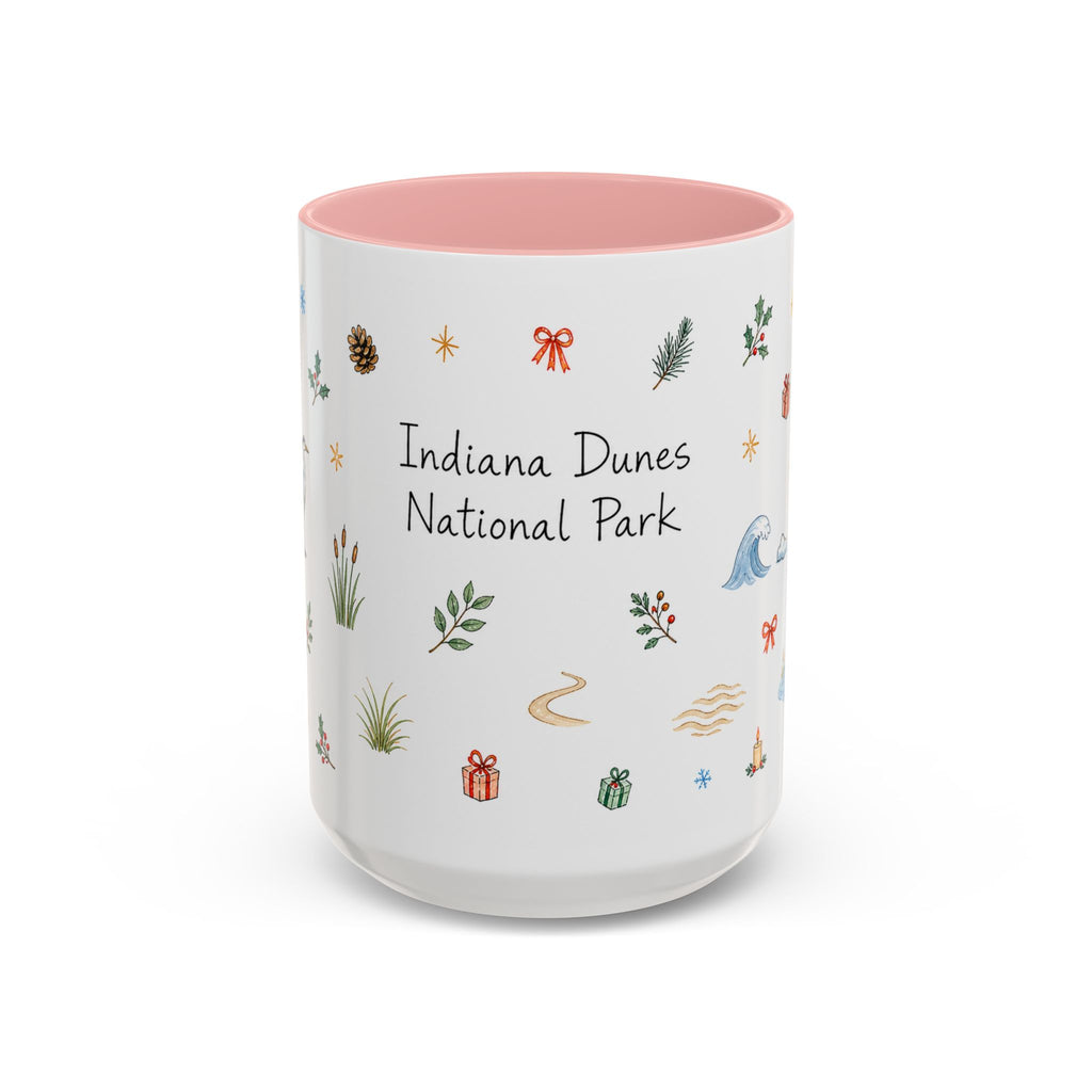 Indiana Dunes National Park Christmas Mug | Watercolor Travel Souvenir | Holiday Gift | Accent Ceramic Coffee Cup 11oz 15oz