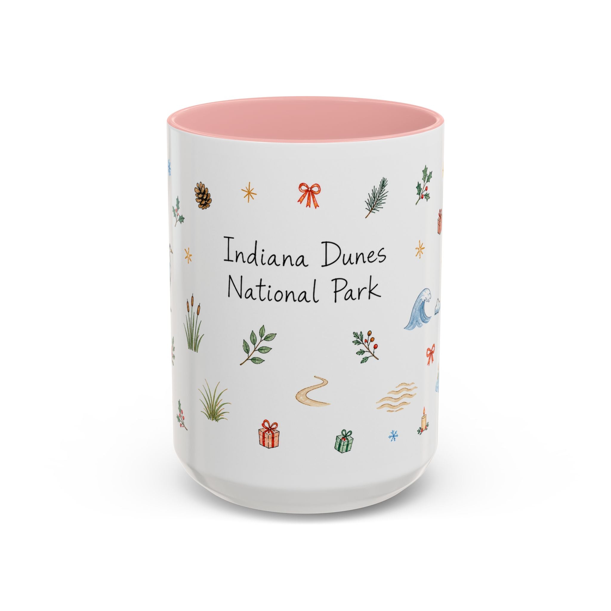Indiana Dunes National Park Christmas Mug | Watercolor Travel Souvenir | Holiday Gift | Accent Ceramic Coffee Cup 11oz 15oz