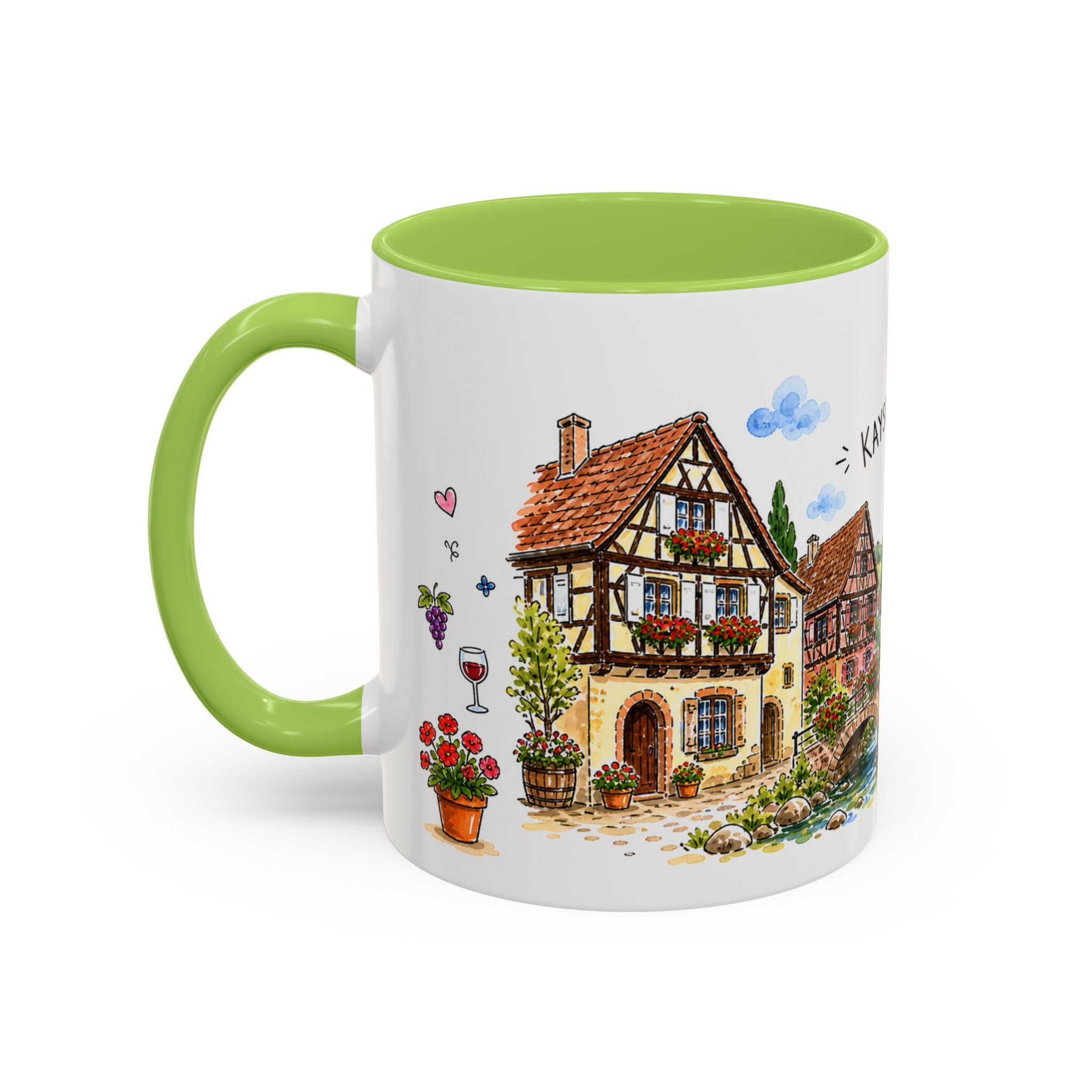 Kaysersberg Illustrated Travel Mug | France Souvenir Accent Coffee Mug | 11oz 15oz Ceramic Cup
