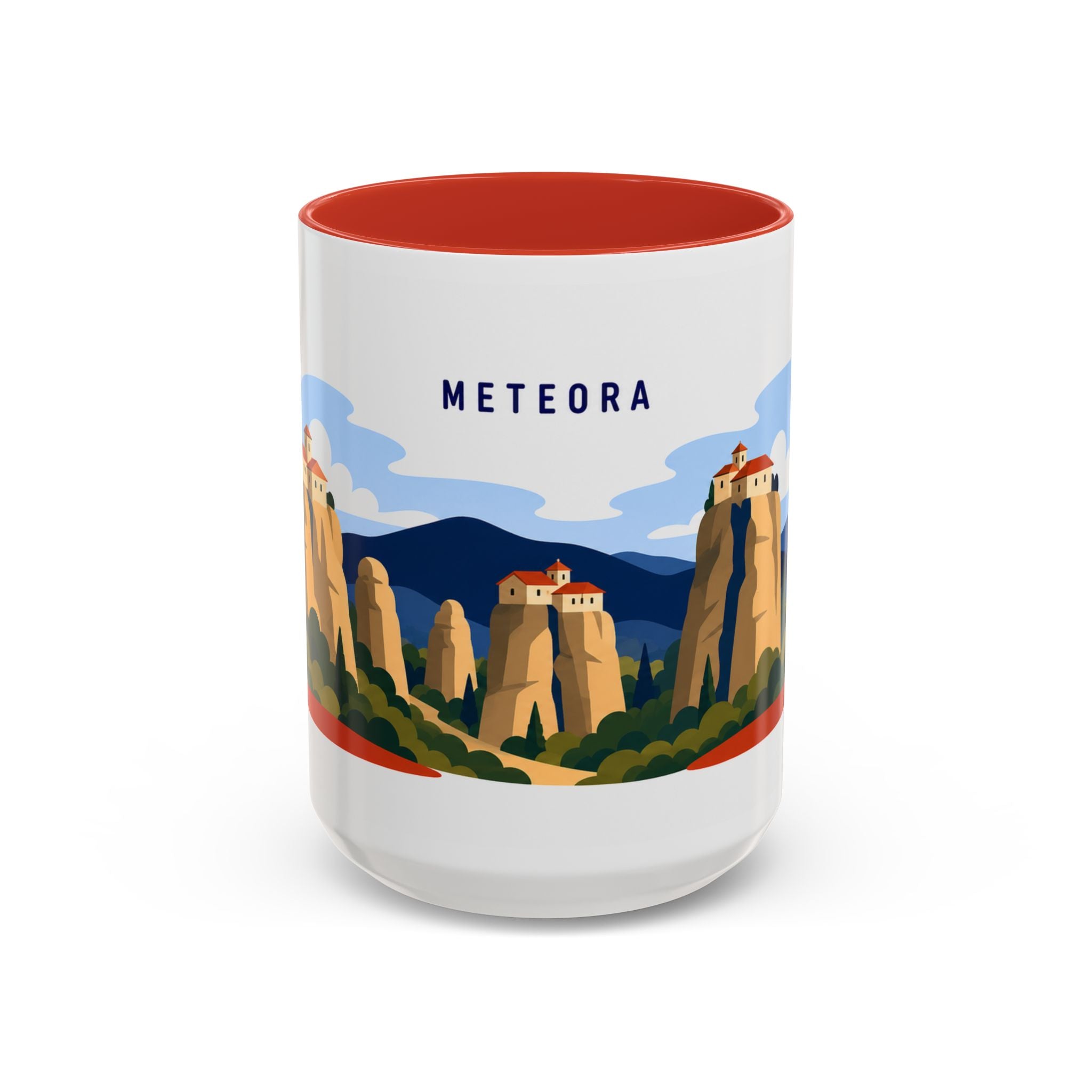 Meteora Coffee Mug | Travel Destination Souvenir Gift | Accent Color Ceramic 11oz 15oz