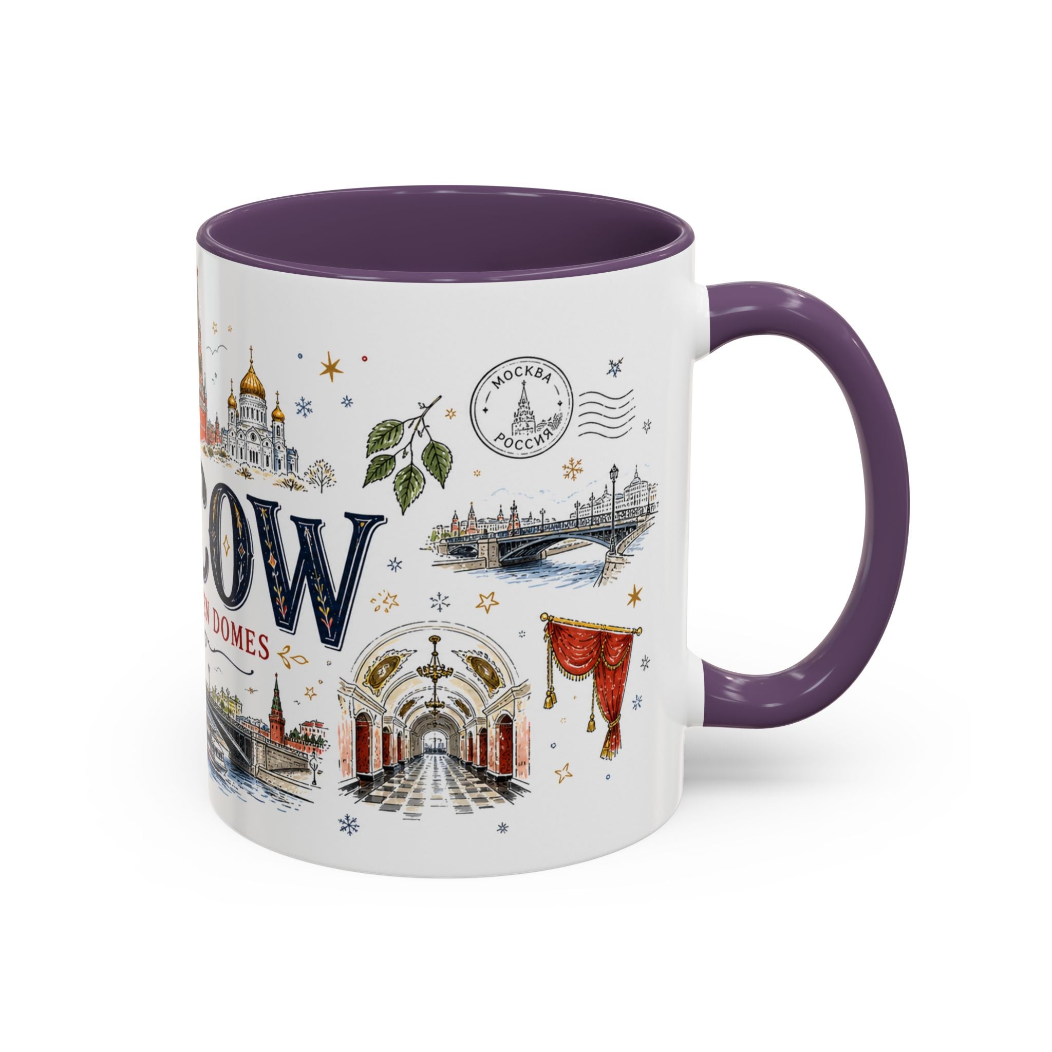 Moscow Coffee Mug | Russia Souvenir Travel Gift | Accent Color Ceramic 11oz 15oz