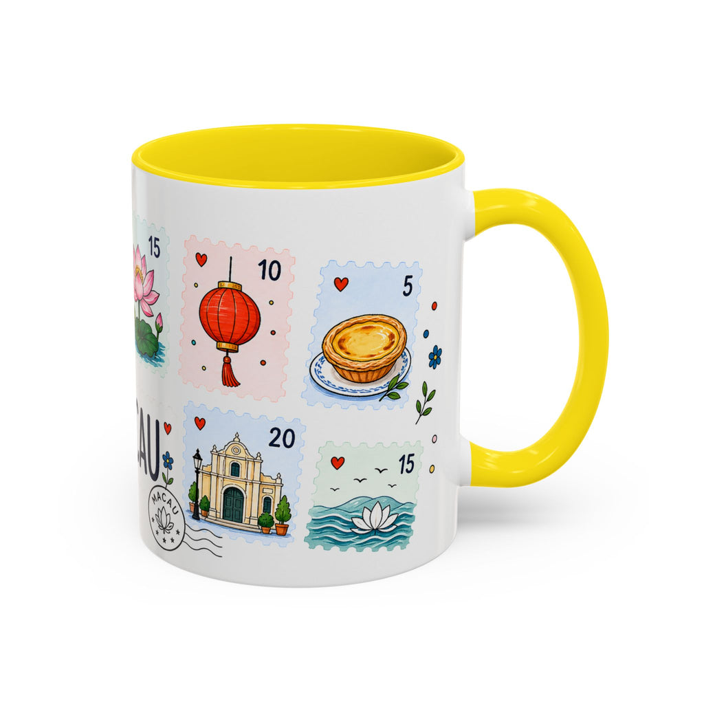 Macau Coffee Mug | Postage Stamp Collage Mug | Travel Souvenir Accent Cup 11oz 15oz
