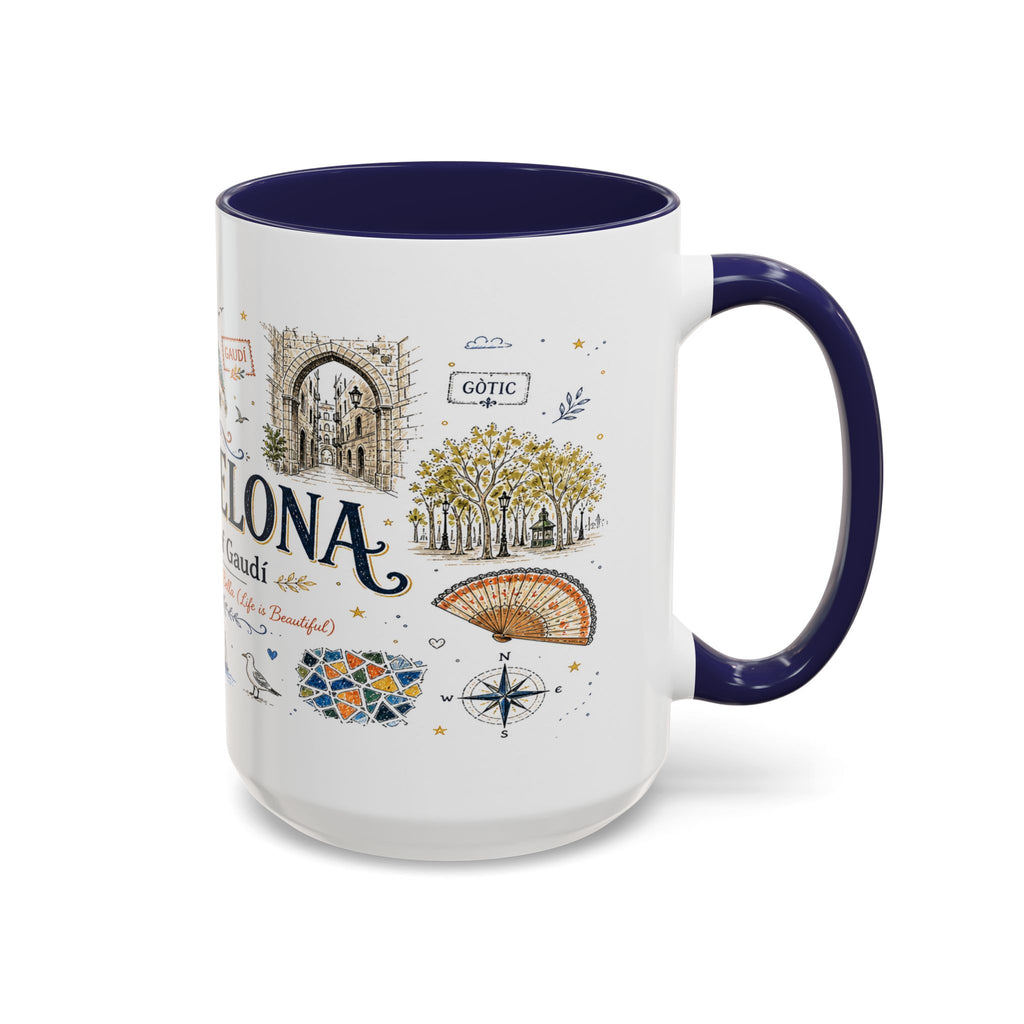 Barcelona Coffee Mug | Spain Souvenir Travel Gift | Accent Color Ceramic 11oz 15oz