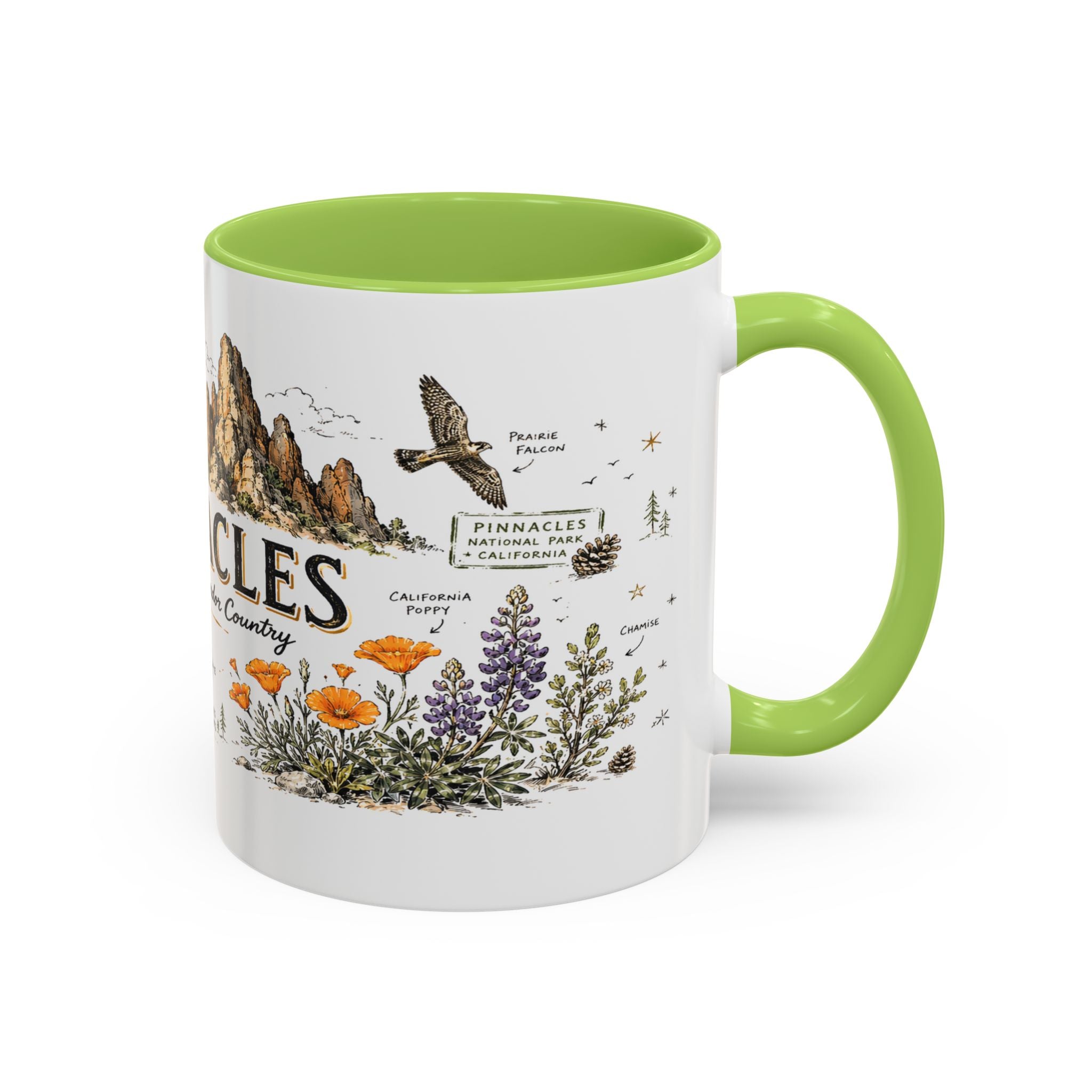 Pinnacles National Park Coffee Mug | California Rock Climbing Condor Gift | Accent Color Ceramic 11oz 15oz