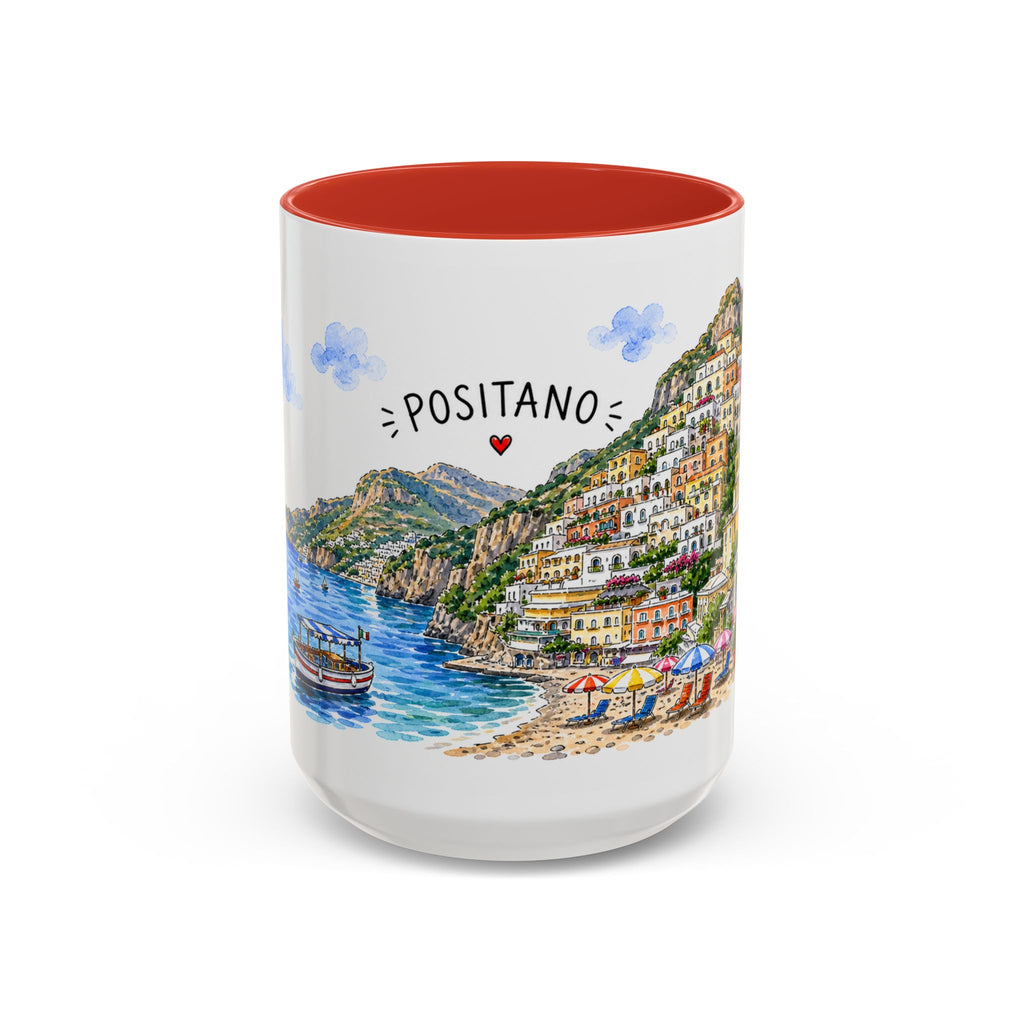 Positano Illustrated Travel Mug | Italy Souvenir Accent Coffee Mug | 11oz 15oz Ceramic Cup