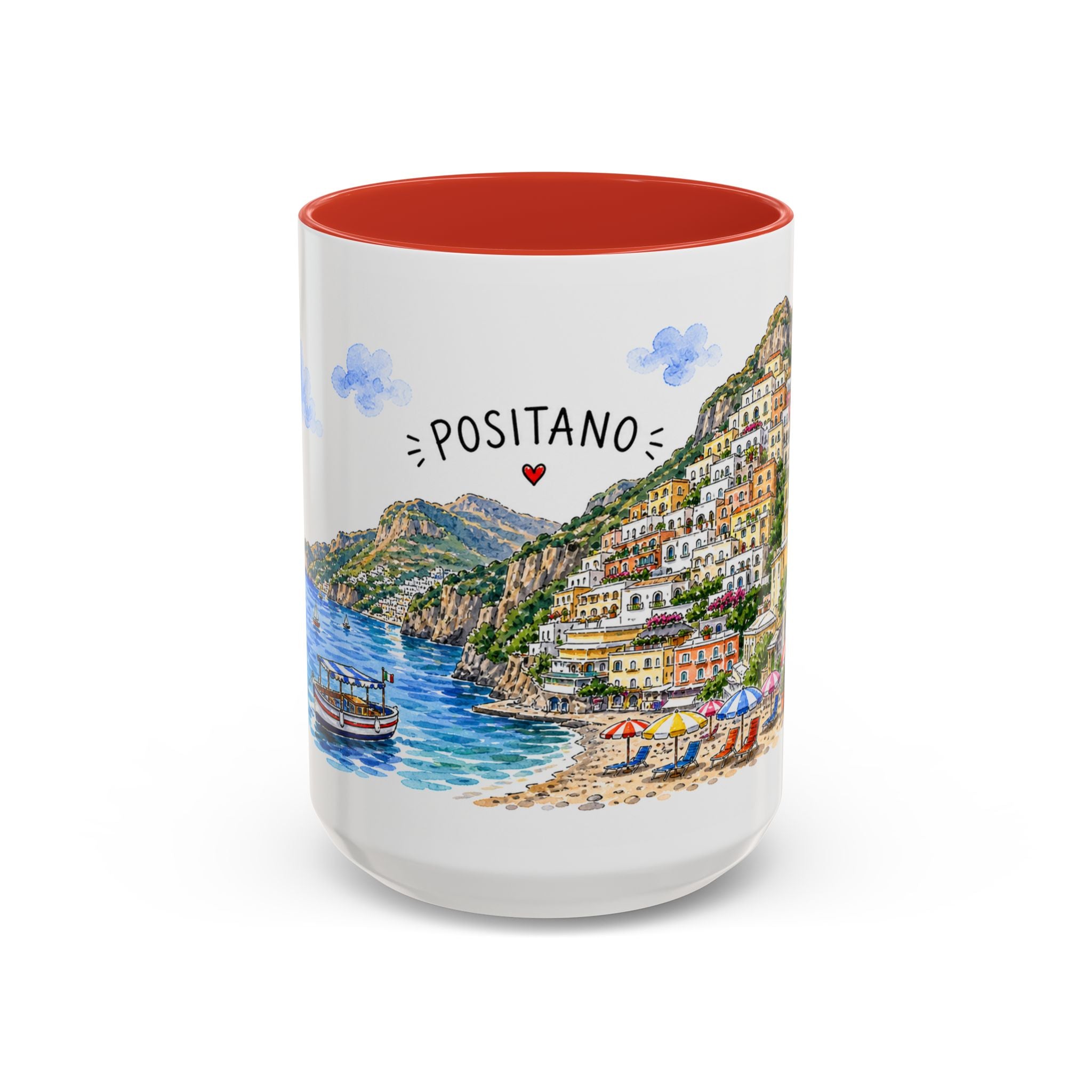 Positano Illustrated Travel Mug | Italy Souvenir Accent Coffee Mug | 11oz 15oz Ceramic Cup