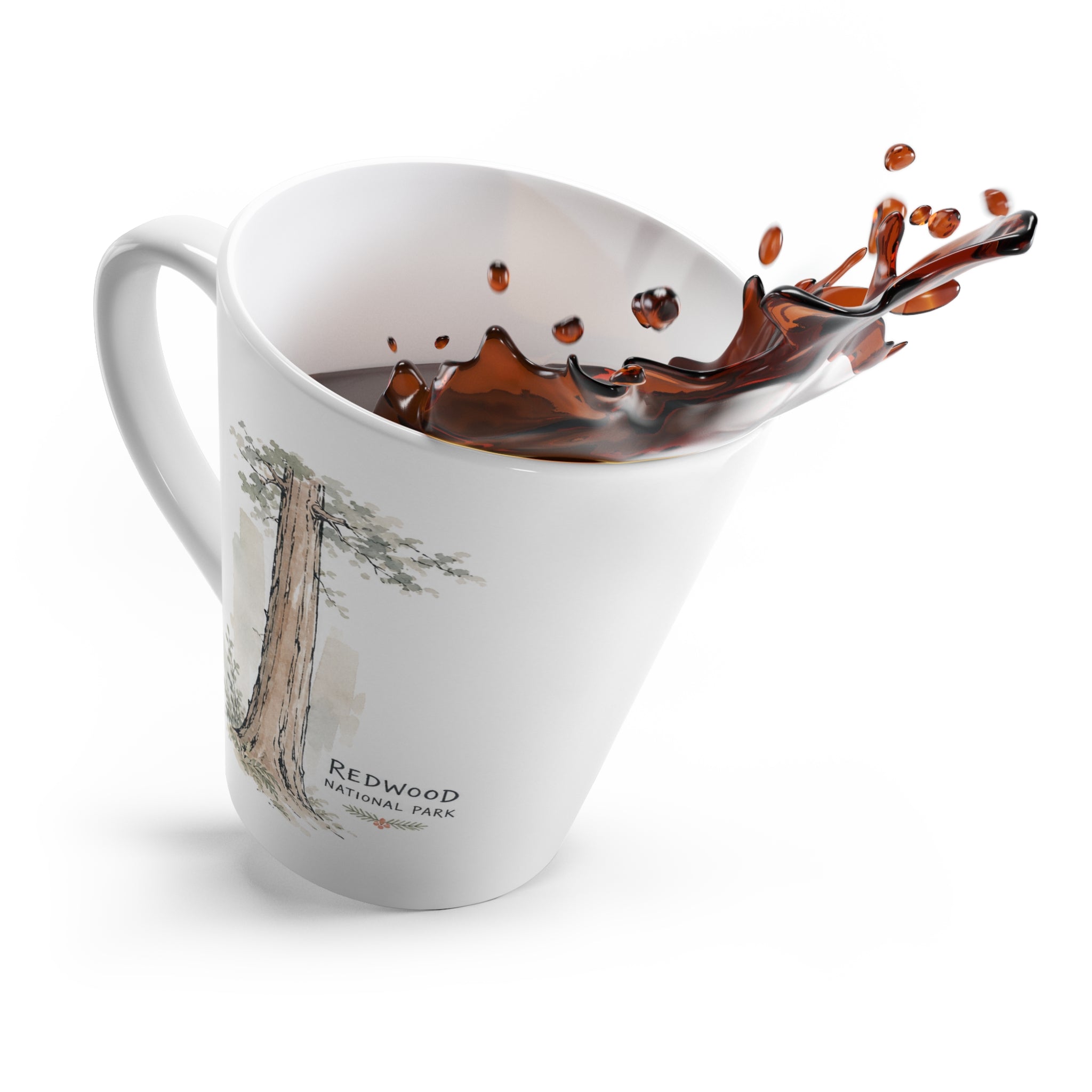 Redwood National Park Latte Mug | Pastel Watercolor Nature Coffee Cup | 12 oz Travel Souvenir Gift
