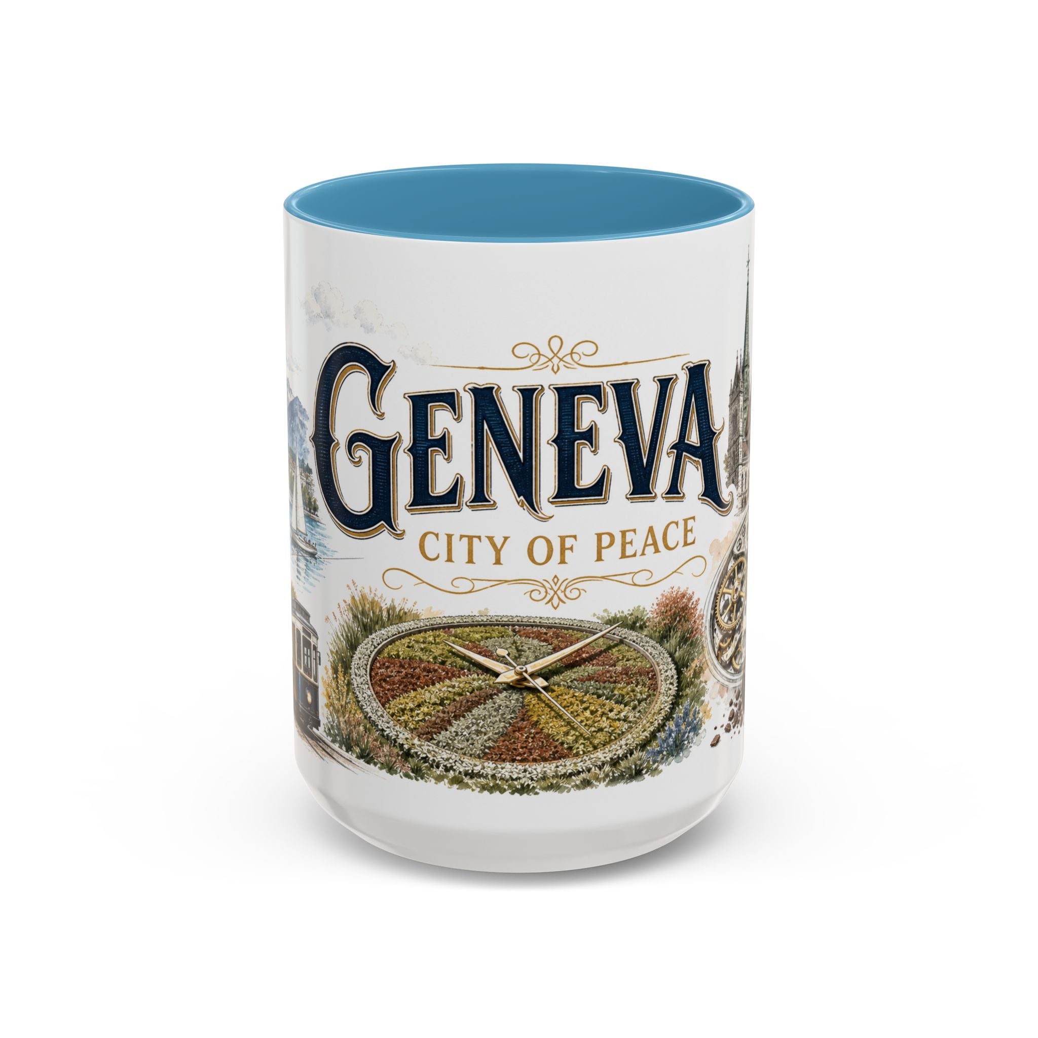 Geneva Coffee Mug | Switzerland Travel Souvenir | Vintage Illustrated City Gift | 11 oz 15 oz Accent Mug