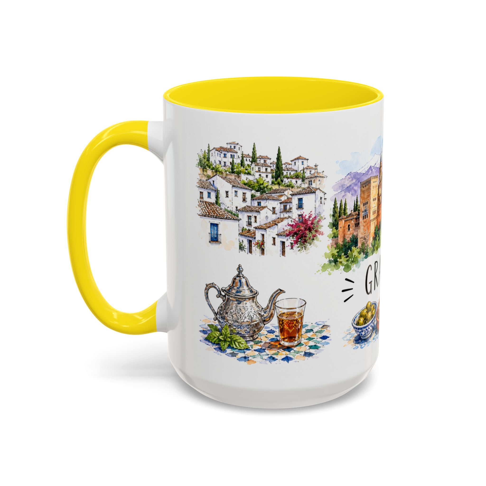 Granada Illustrated Travel Mug | City Souvenir Accent Coffee Mug | 11oz 15oz Ceramic Cup