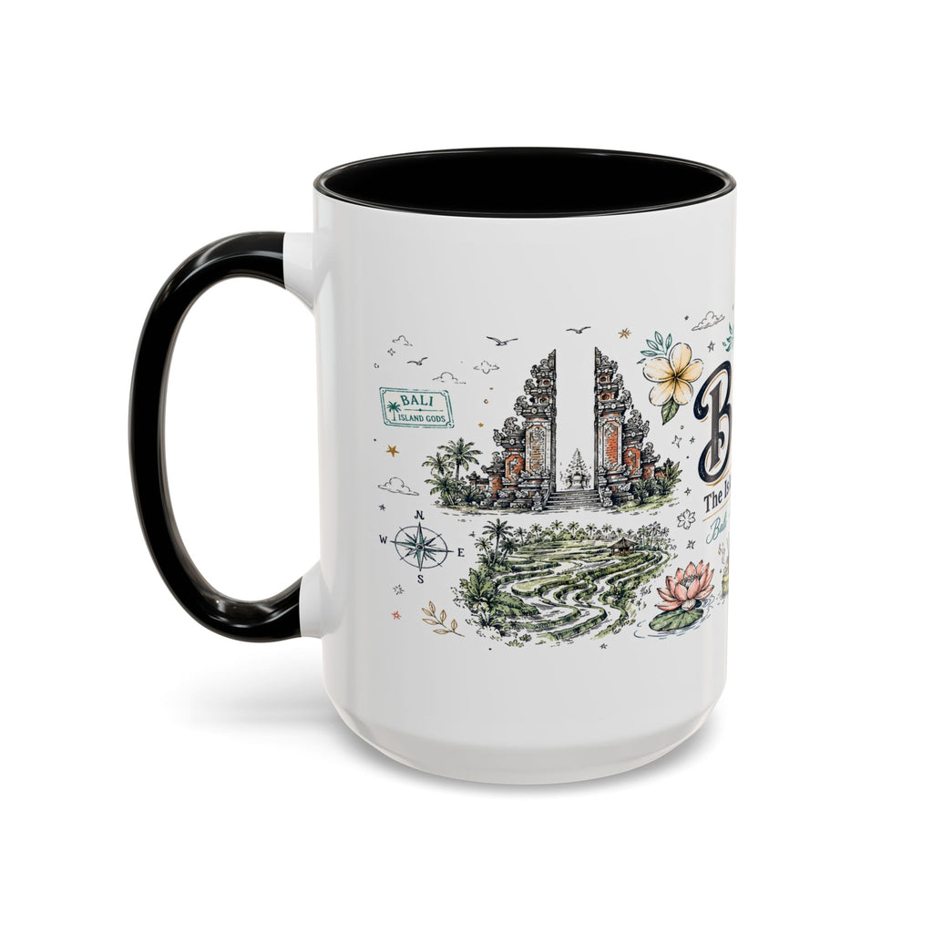 Bali Coffee Mug | Indonesia Souvenir Travel Gift | Accent Color Ceramic 11oz 15oz