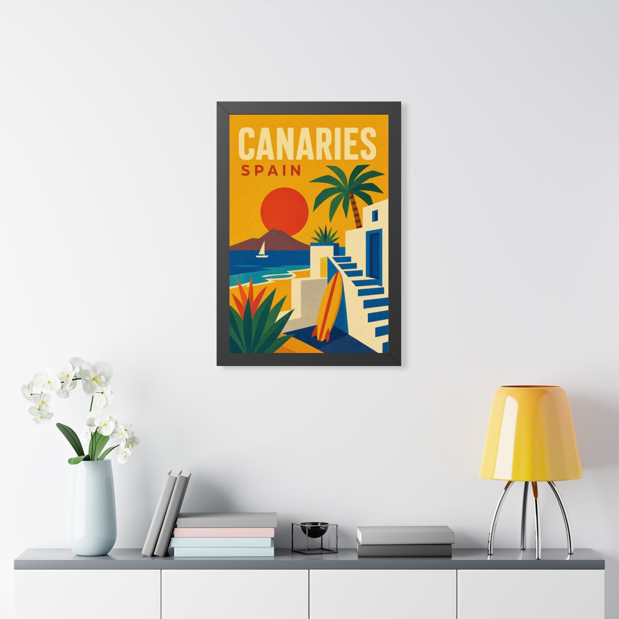 Canary Islands Spain Framed Poster | Vintage Travel Wall Art | Black Walnut White Frame | 16x24 20x30