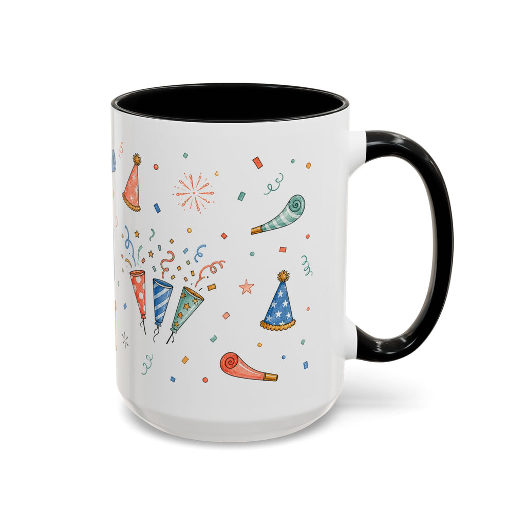 New Year Party Mug | Balloon Popper Watercolor Celebration Gift | Accent Cup 11oz 15oz