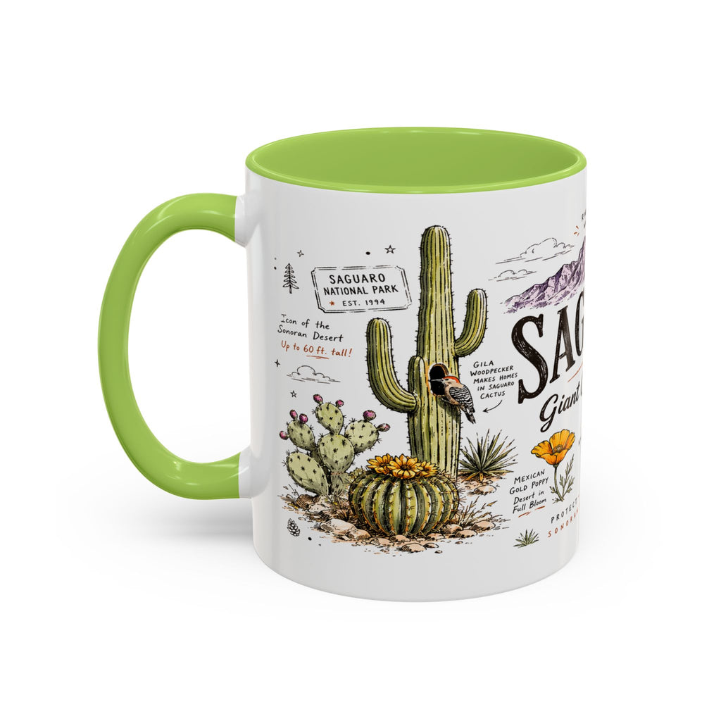 Saguaro National Park Coffee Mug | Arizona Desert Cactus Sunset Gift | Accent Color Ceramic 11oz 15oz