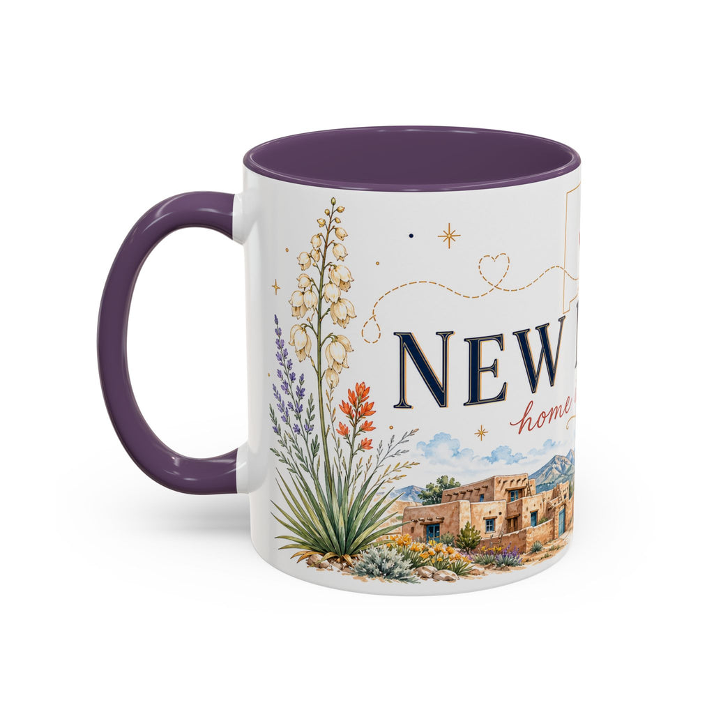 New Mexico State Map Mug | Desert Scenery, Yucca Flower Accent Coffee Cup