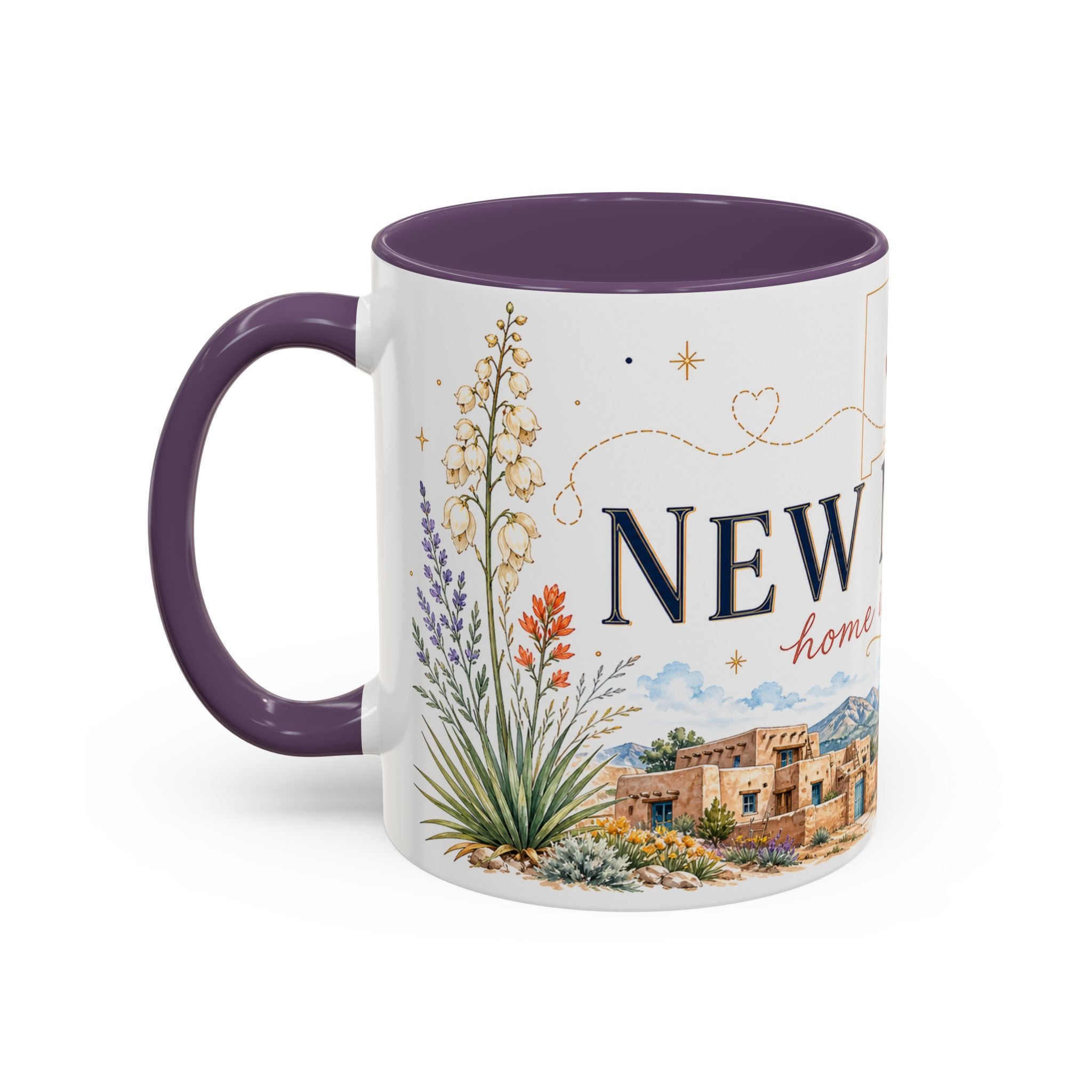 New Mexico State Map Mug | Desert Scenery, Yucca Flower Accent Coffee Cup