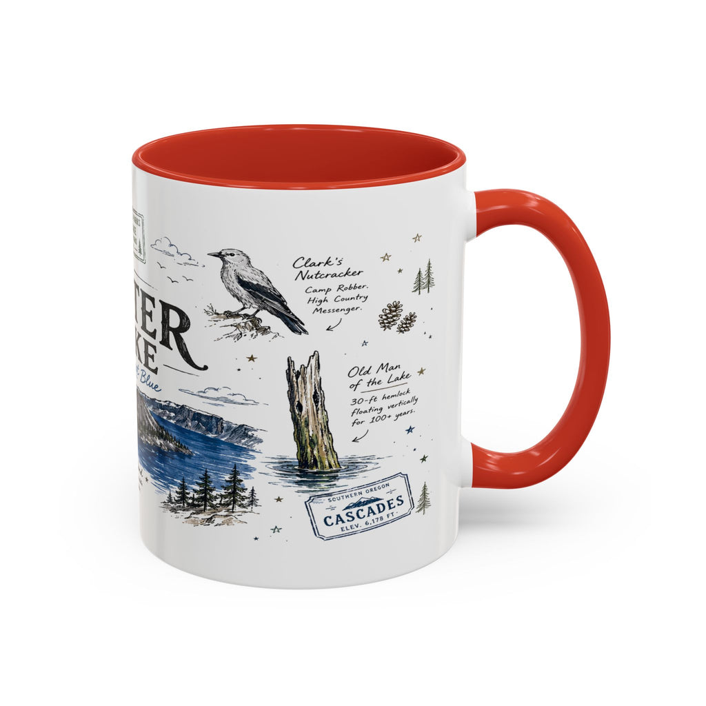 Crater Lake National Park Coffee Mug | Oregon Volcano Blue Lake Hiking Gift | Accent Color Ceramic 11oz 15oz