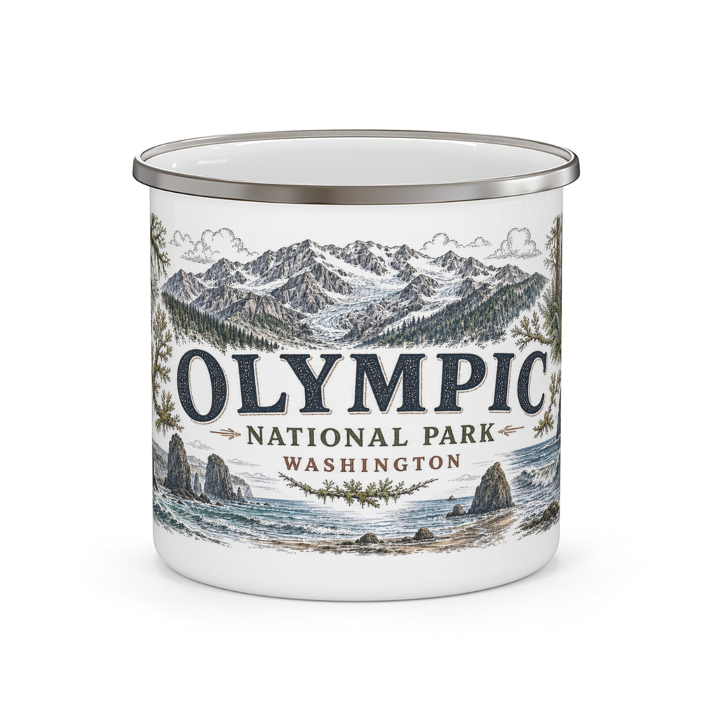 Olympic National Park Vintage Enamel Camping Mug | 12oz National Park Hiking Gift