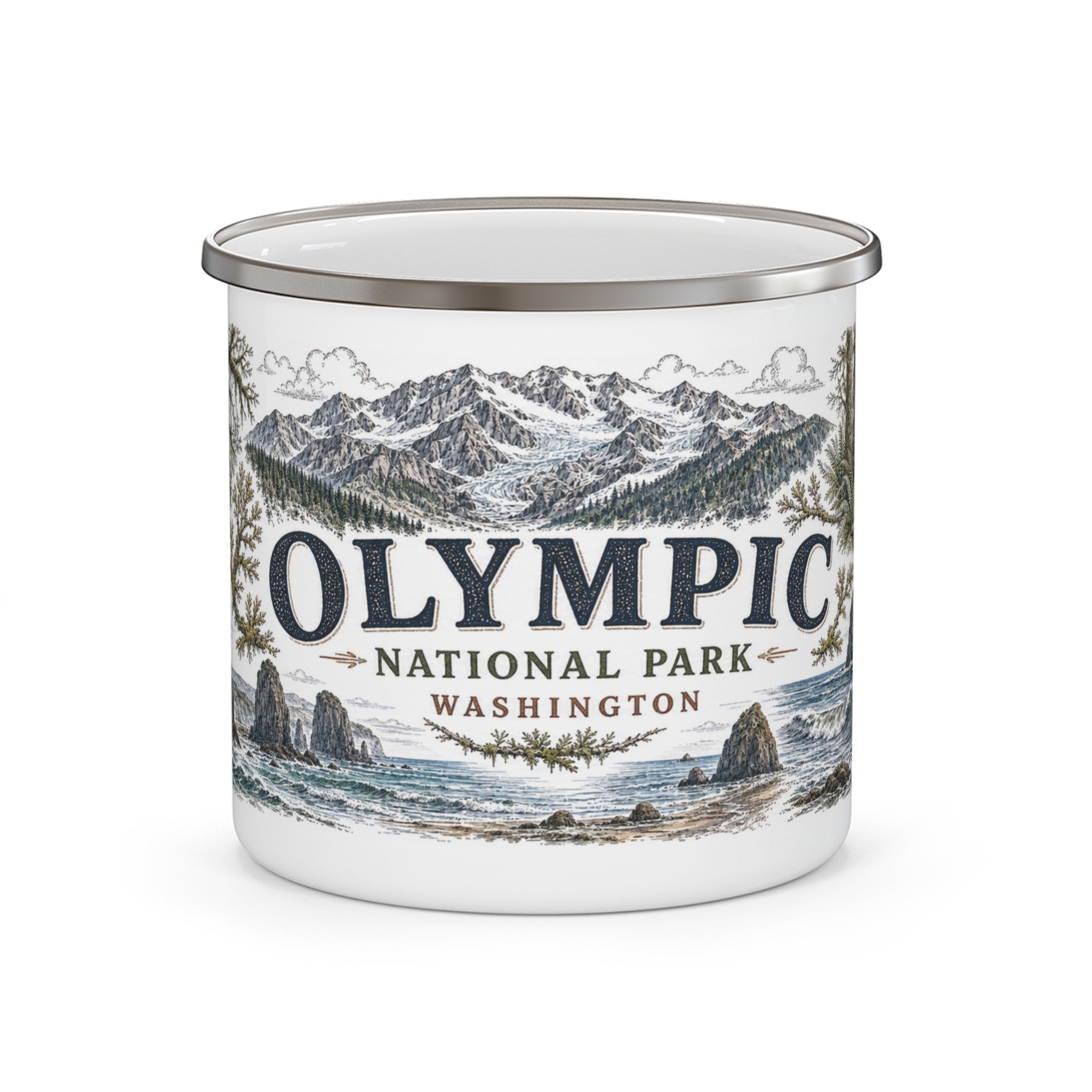 Olympic National Park Vintage Enamel Camping Mug | 12oz National Park Hiking Gift