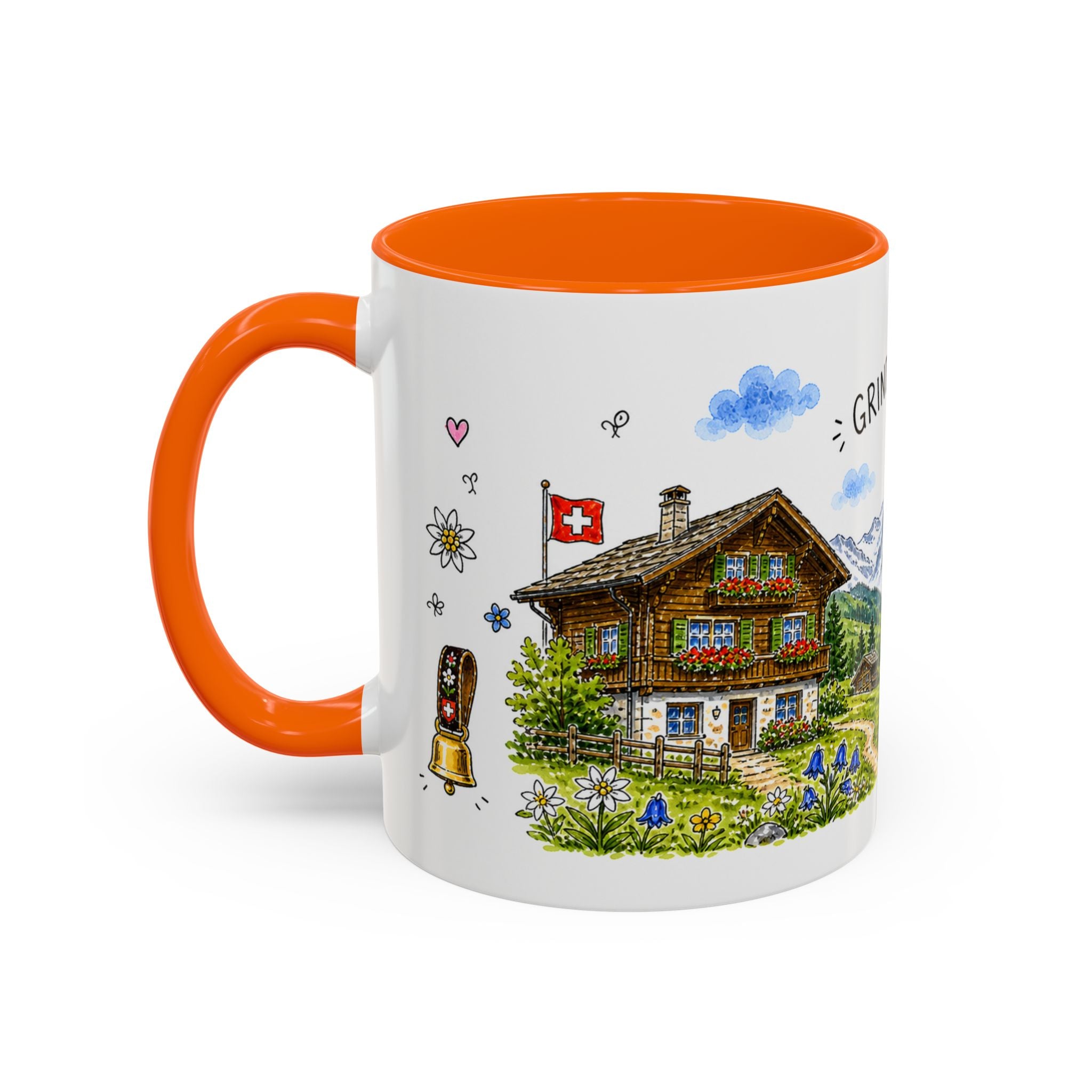Grindelwald Illustrated Travel Mug | Switzerland Souvenir Accent Coffee Mug | 11oz 15oz Ceramic Cup