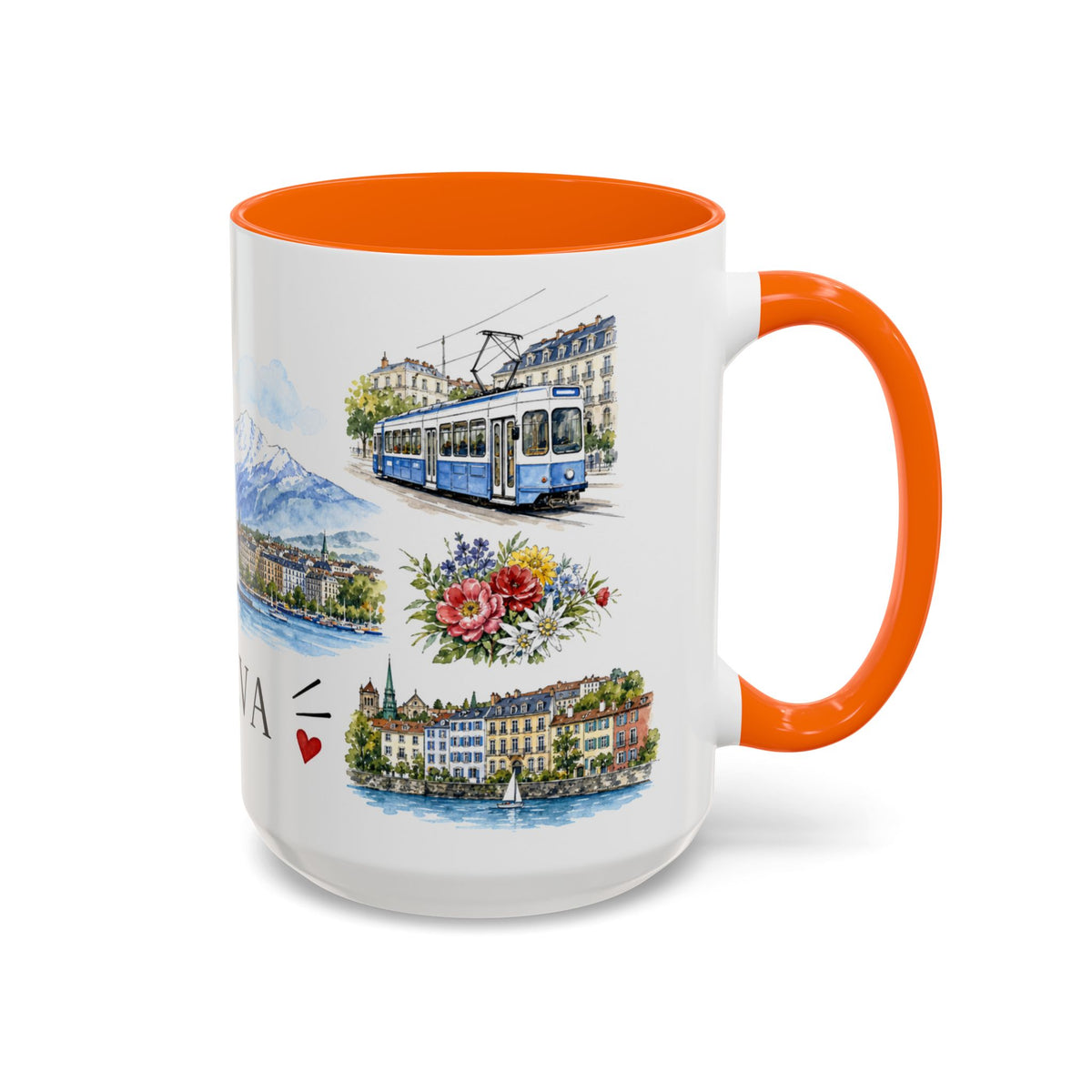 Geneva Illustrated Travel Mug | City Souvenir Accent Coffee Mug | 11oz 15oz Ceramic Cup