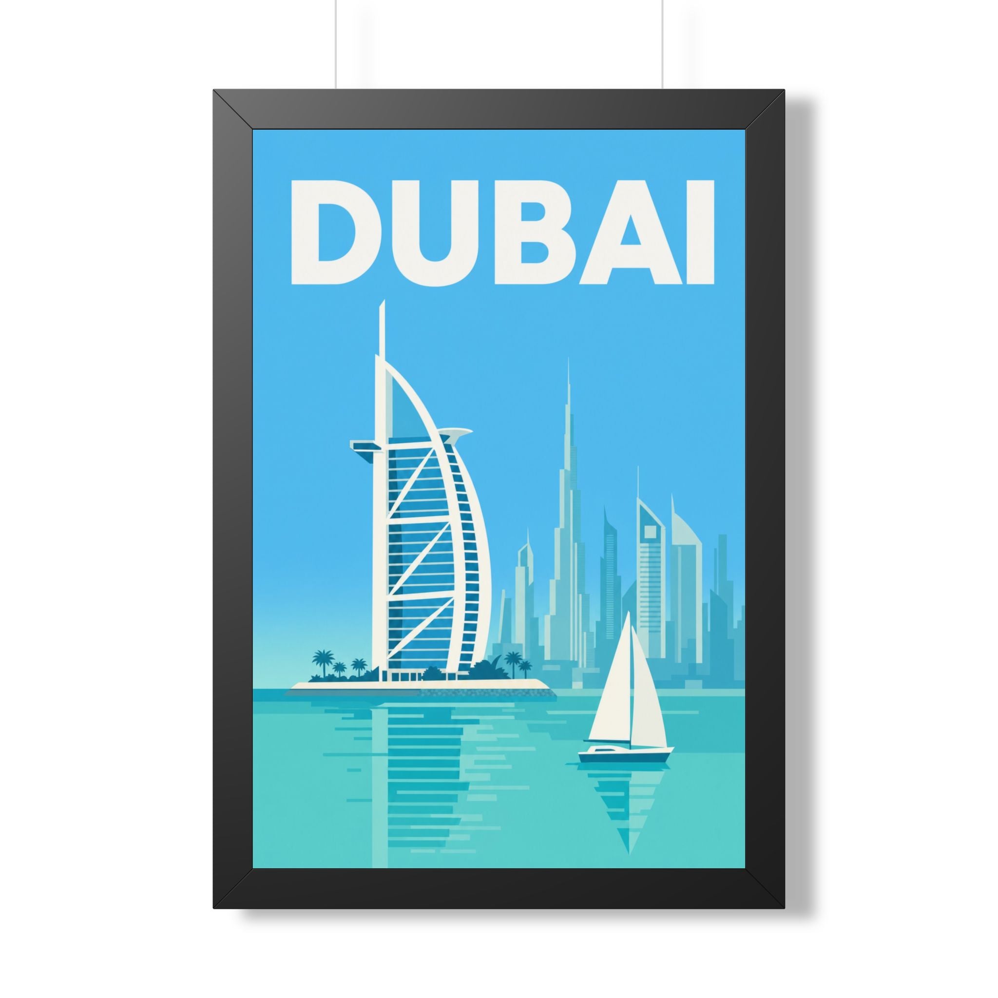 Dubai United Arab Emirates Framed Poster | Vintage Travel Wall Art | Black Walnut White Frame | 16x24 20x30